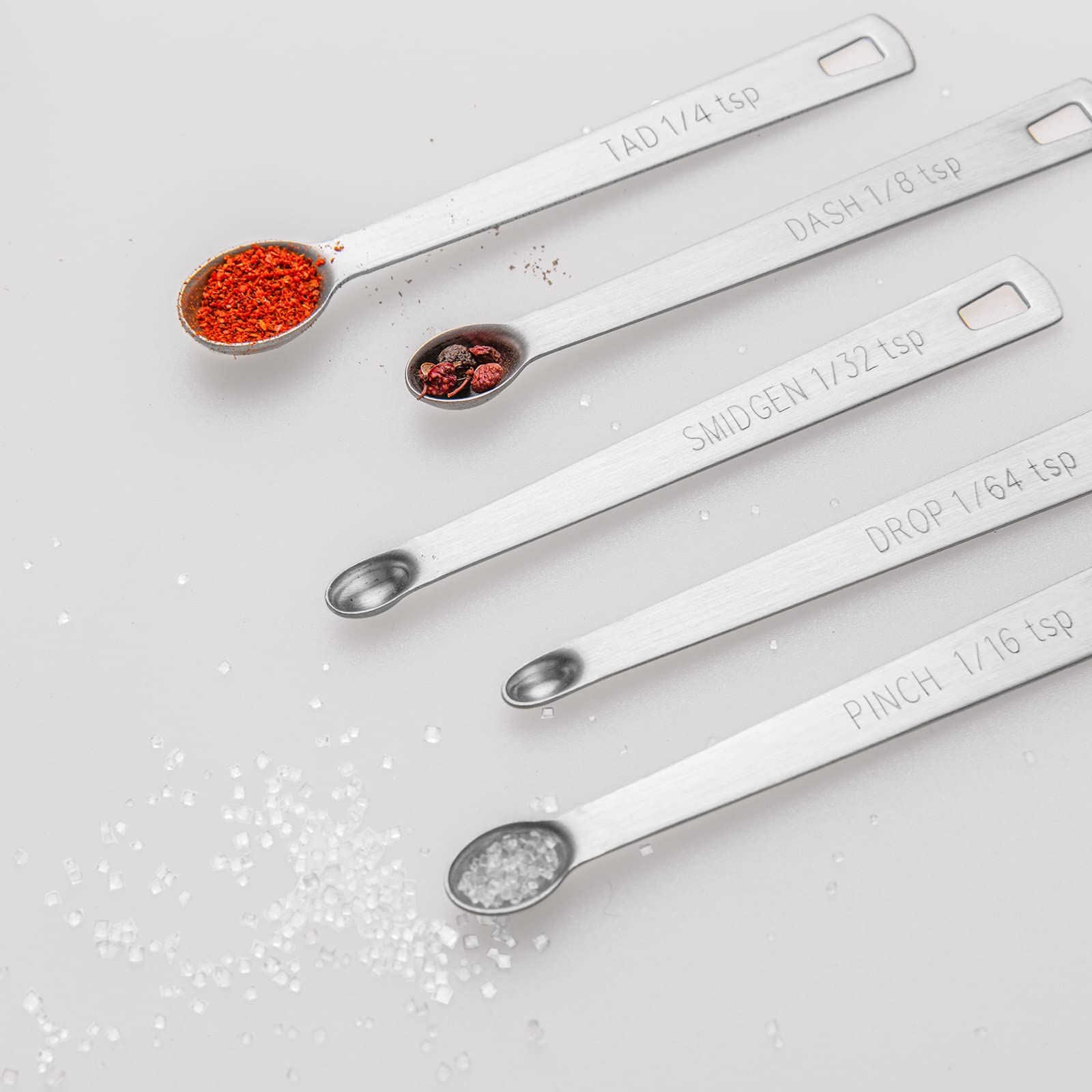 Esie Houzie Mini Measuring Spoons Set - 5 Pcs Stainless Steel, Metal Silver, 1/4 tsp to 1/64 tsp for Baking & Cooking