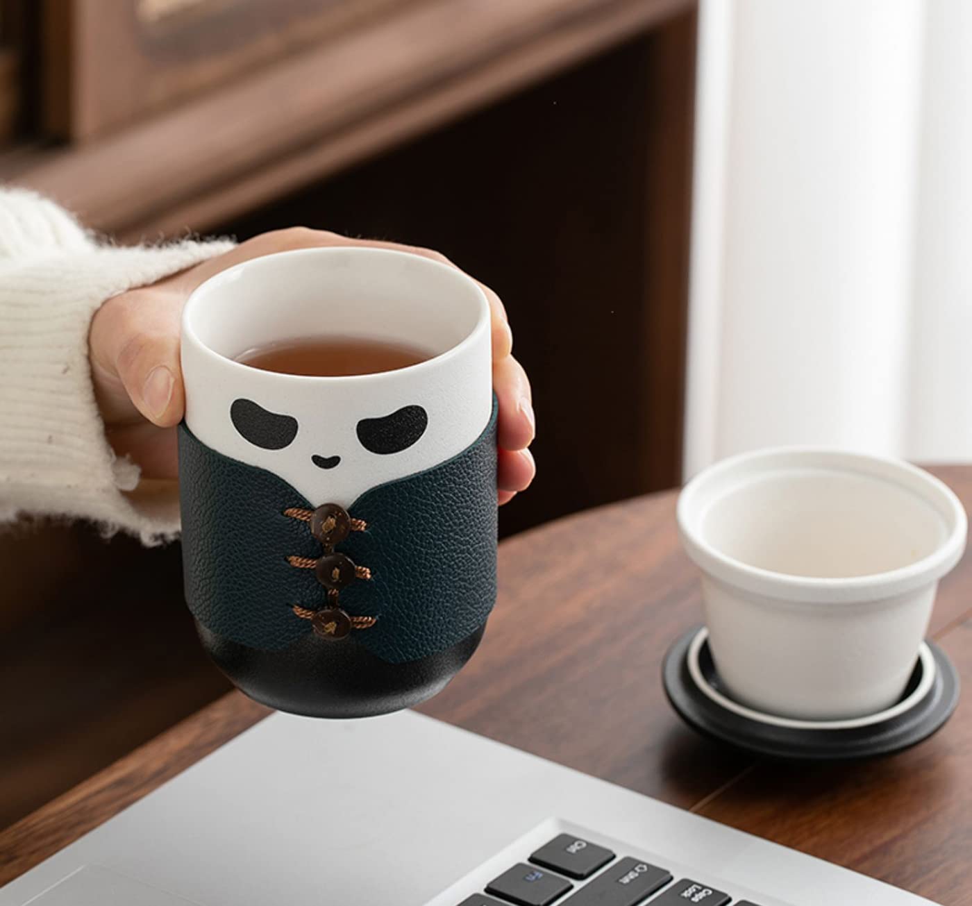 Tuchaca Travel Tea Set, Cute Panda Tea Cup With Portable Bag, 13Oz Chinese Ceramic Gongfu Teapot With 4 Ceramic Teacups, With Te