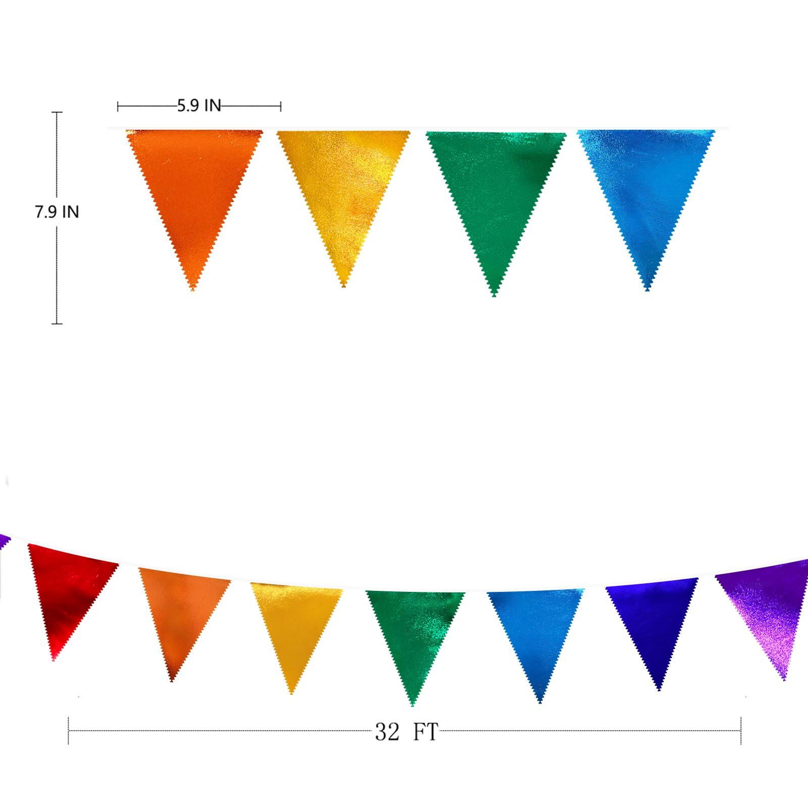 Rainbow Party Decorations Colorful Metallic Fabric Triangle Pennant Banner Flag Bunting Garland For Rainbow Fiesta Carnival Chri