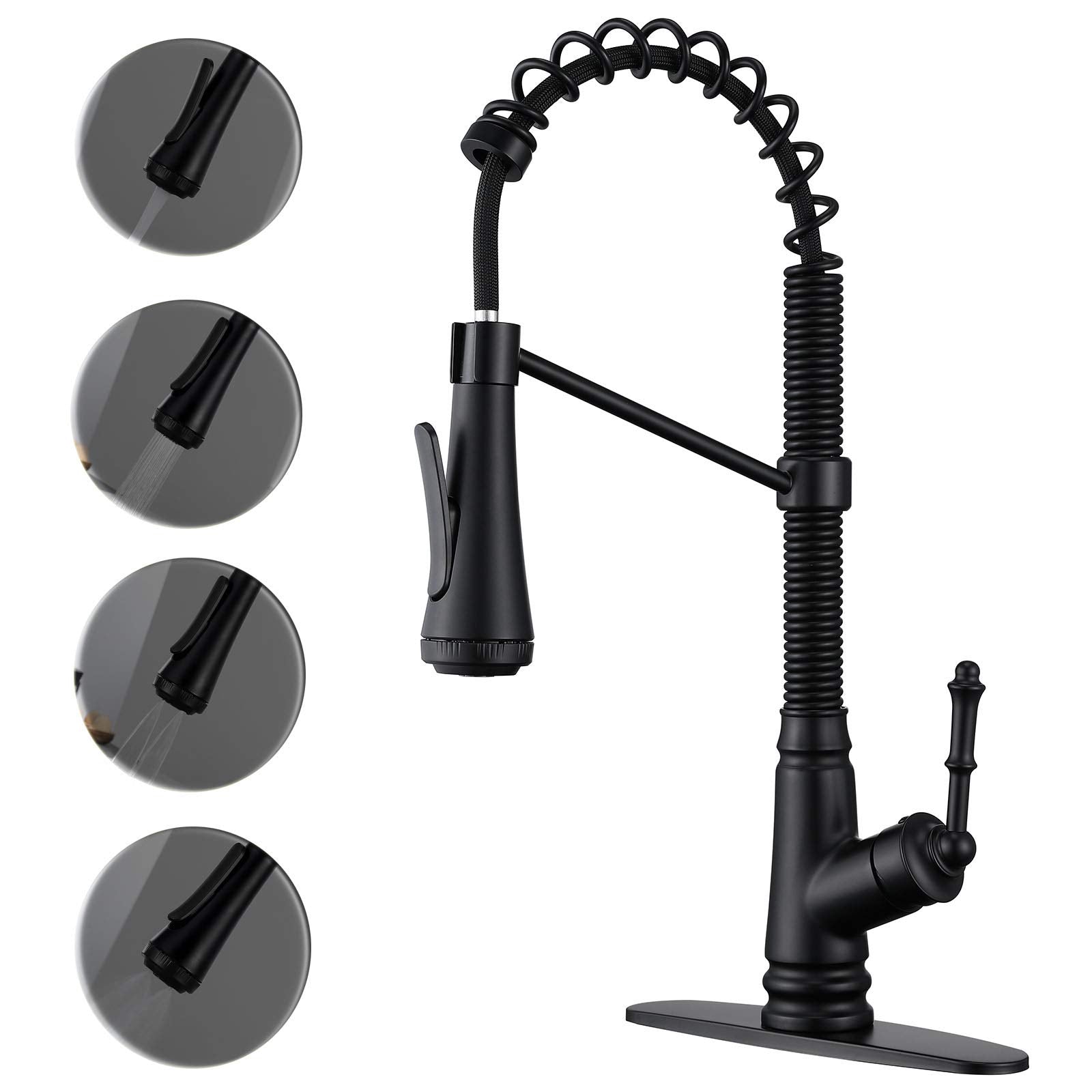 Single Level Kitchen Sink Faucet With Pull Down Sprayer, Single Handle Pull Out Kitchen Faucet, Matte Black