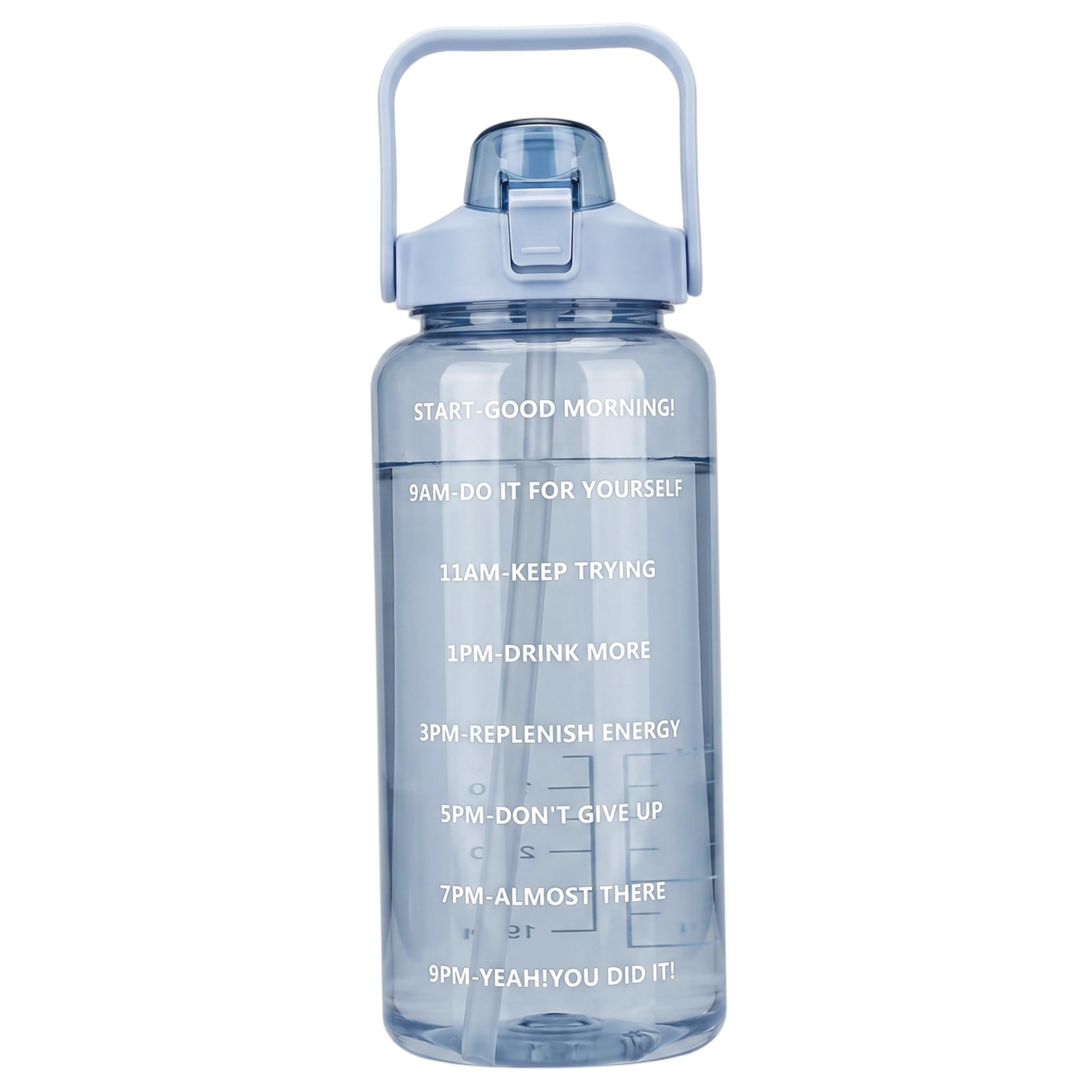 Perodlly 2 Liter Water Bottle with Time Marker, Gradient Matte Fliptop 2l Water Bottle for Daily Drinking Goal, Blue.