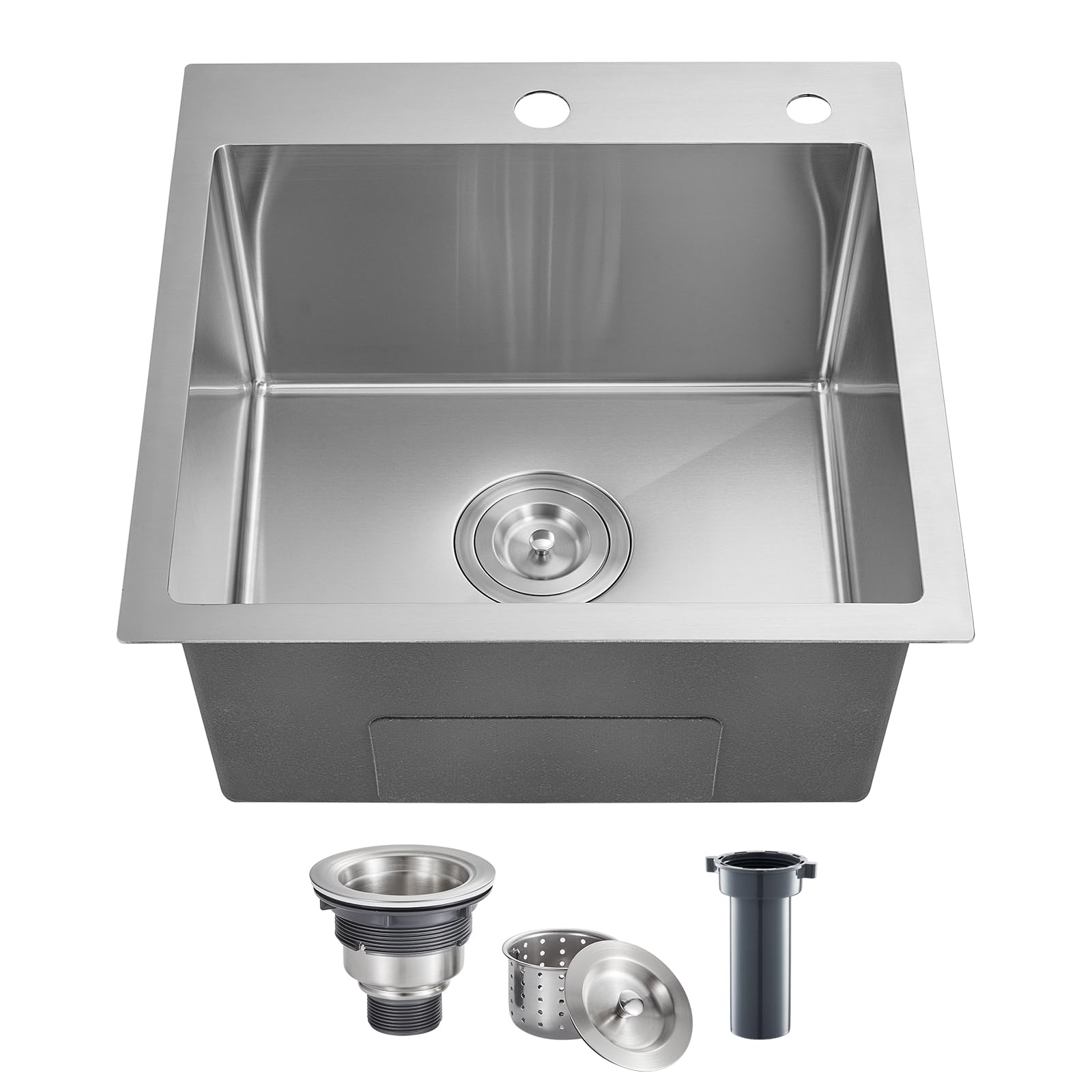 Popfly 18 Inch Drop In Kitchen Sink, 304 Stainless Steel Top Mount Handmade Single Bowl Kitchen Sink 9 Inches Deep Bar Prep Sink