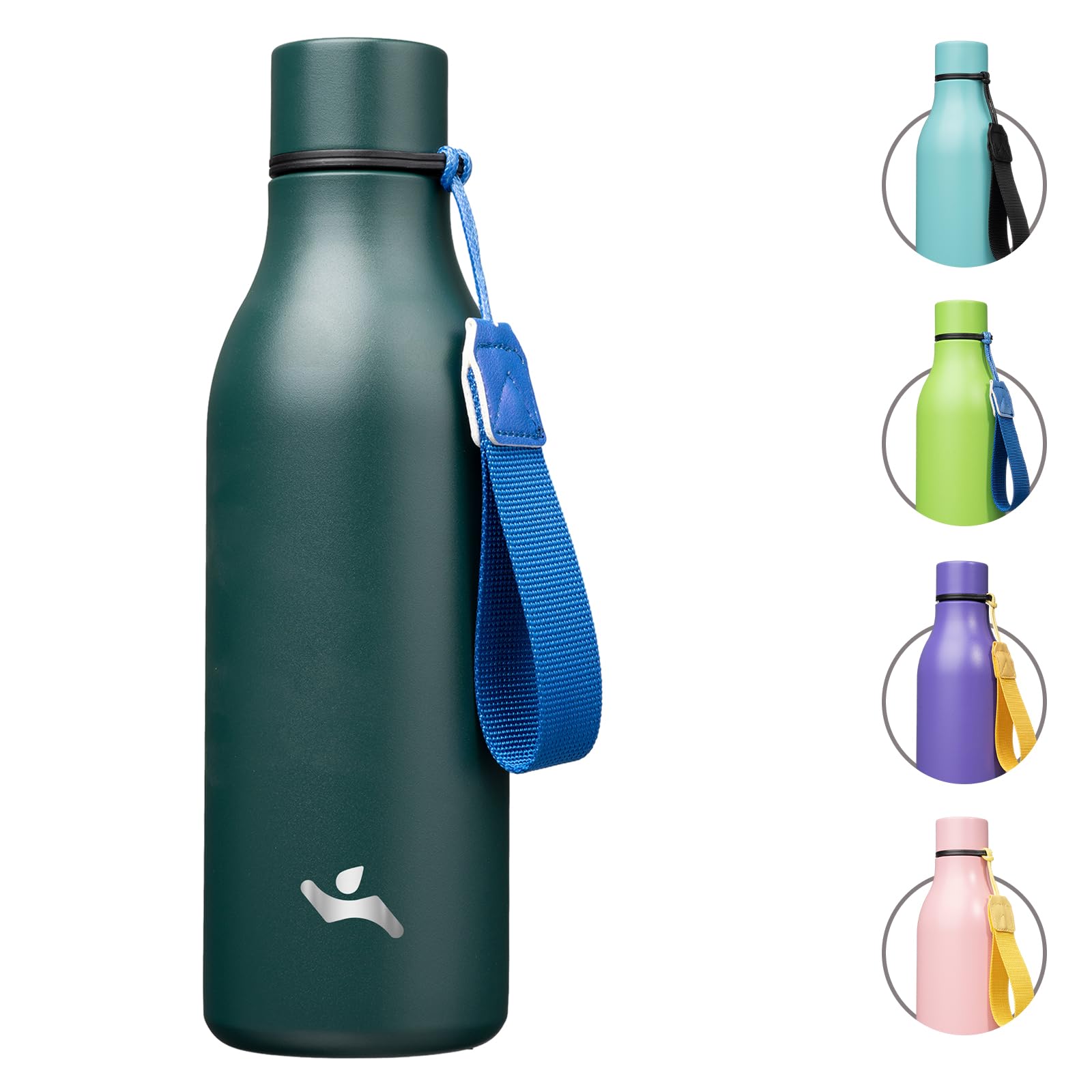 Konokyo Insulated Water Bottle with Strap,18 oz Double Wall Stainless Steel Vacuum Bottles Metal Water Flask,Army Green