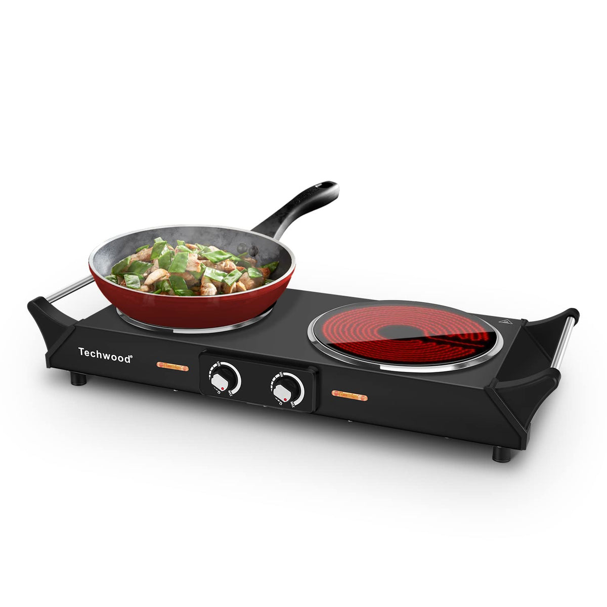 Hot Plate, Techwood 1800W Electric Stove, Countertop Double Burners For Cooking, Infrared Ceramic Dual Cooktops, Brushed Stainle