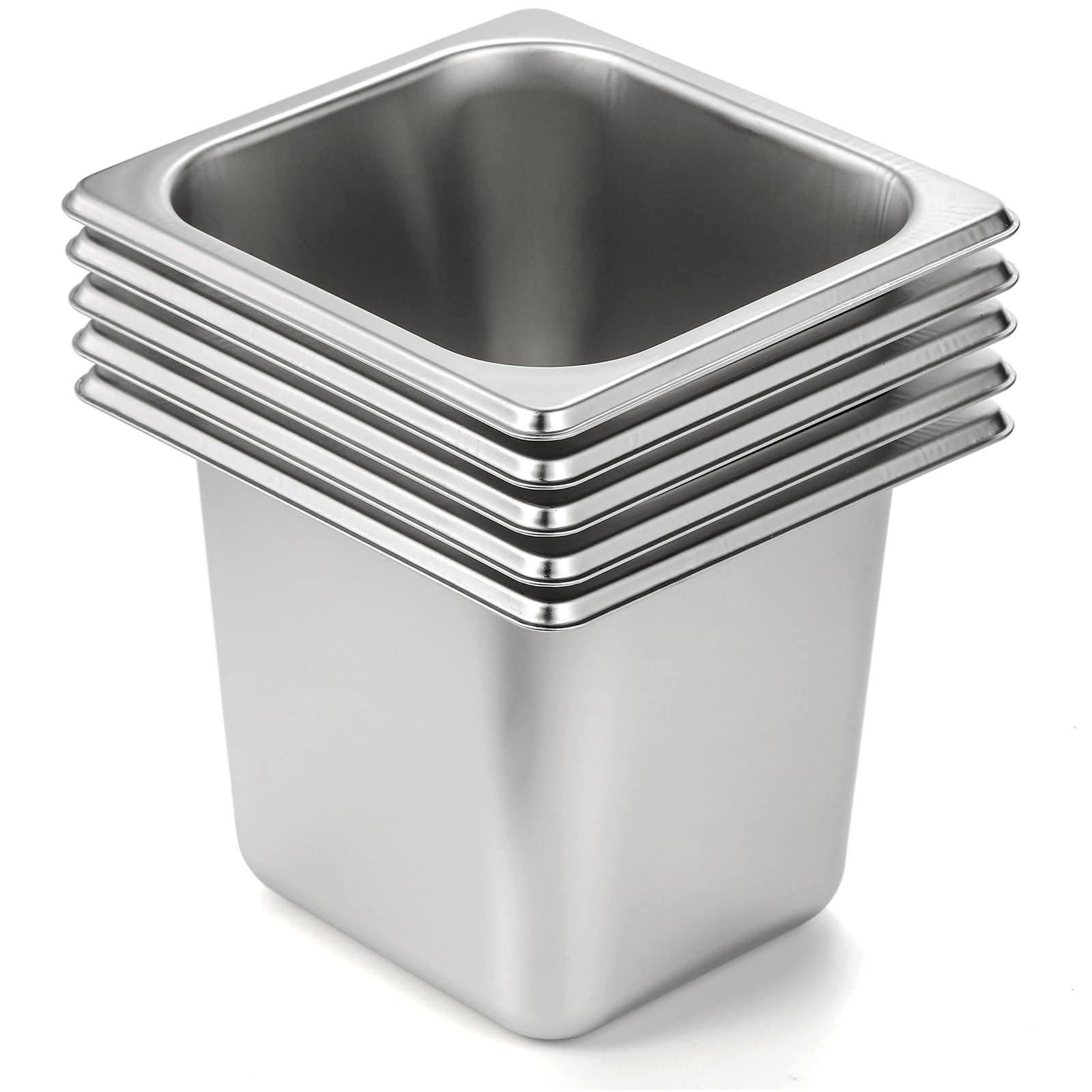 TOPZEA 6 Pack Hotel Pans, 1/6 Size 6'' Deep Stainless Steel Steam Table Pan Food Catering Pan Breading Batter Bowls, Dinner Buff