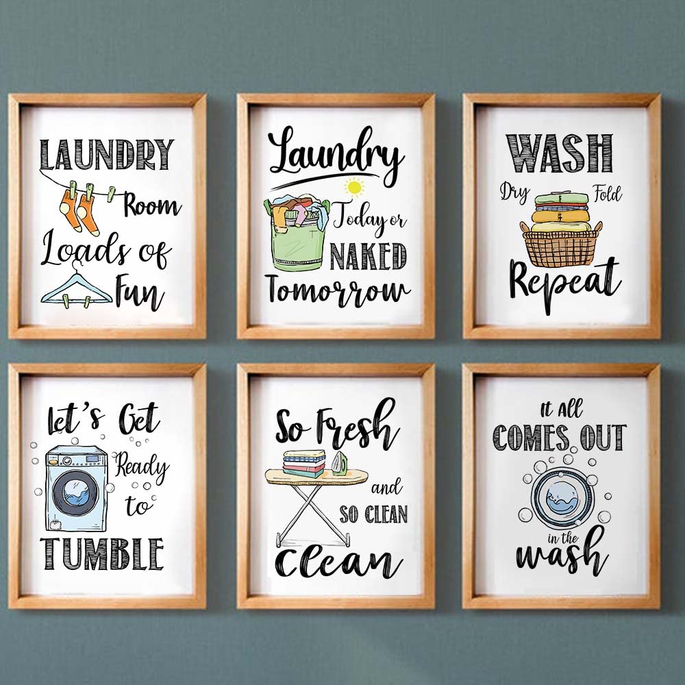 Funny Laundry Rules Sign Painting, Creative Laundry Saying Art Prints (8   X10   ,Unframed), Set Of 6, Funny Modern Minimalist W