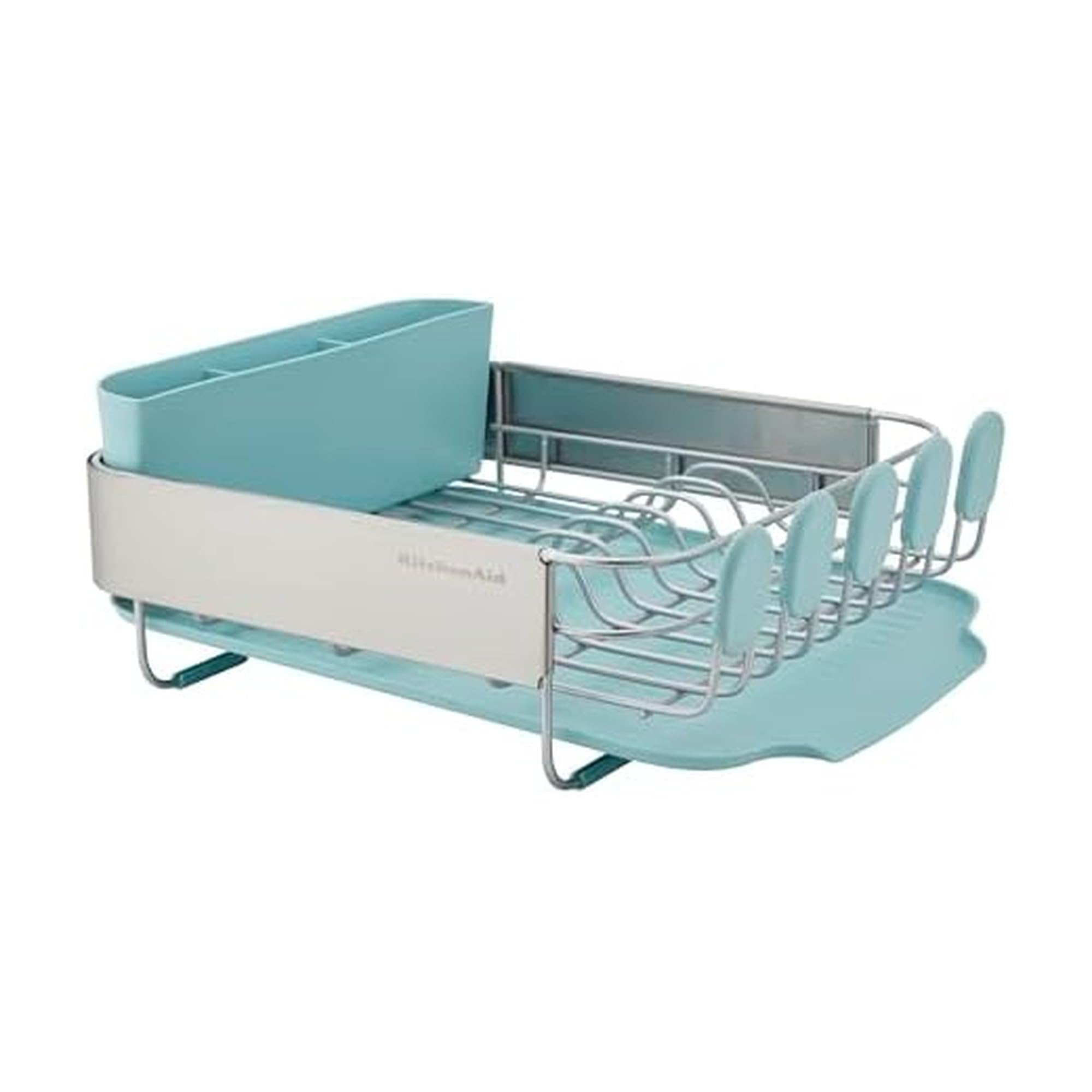 KitchenAid Compact Space Saving Rust Resistant Dish Rack with Removable Flatware Caddy and Angled Self Draining Drainboard, 12.6
