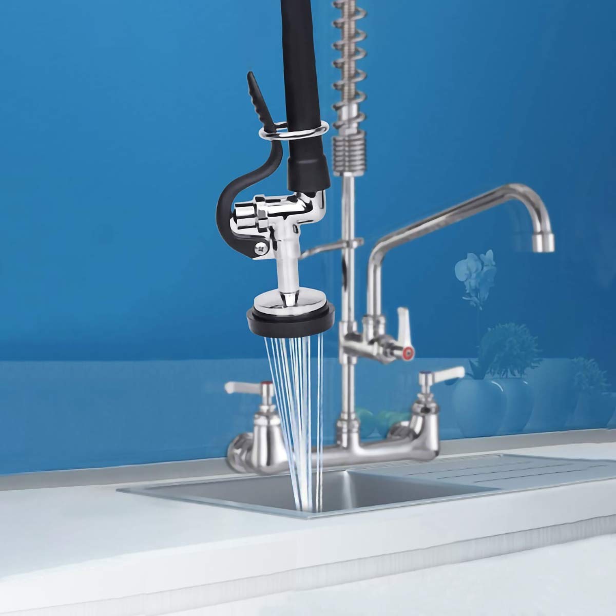 Kwode Pre-Rinse Spray Valve Head For All Commercial Kitchen Sink Faucet, High Pressure Dish Sprayer Nozzle With Hand Grip Assemb