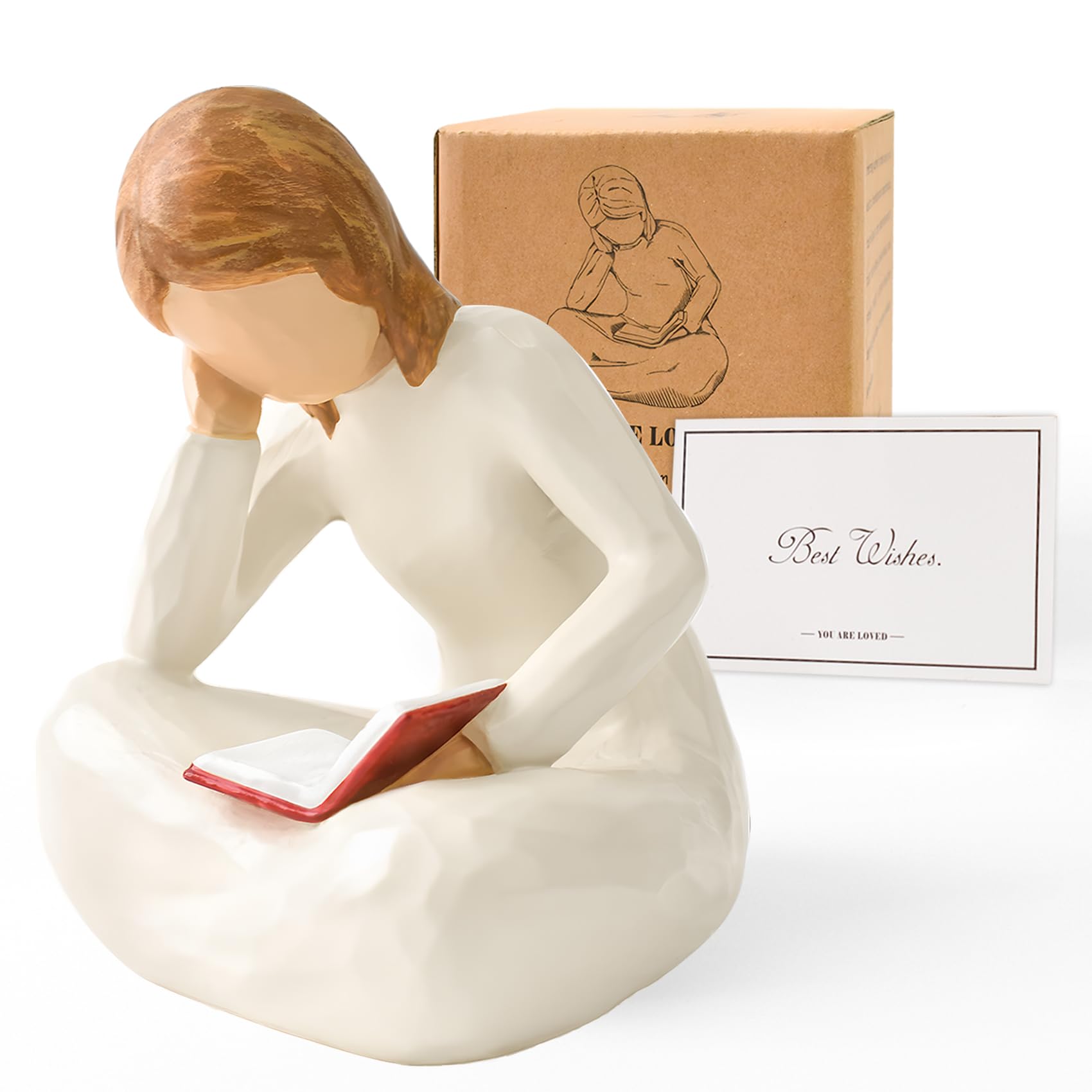 Cuayaes Reading Thinker Statue Book Lover Gifts for Women Readers, Graduates, Students, Teachers, Bookshelf Decor Aesthetic Scul