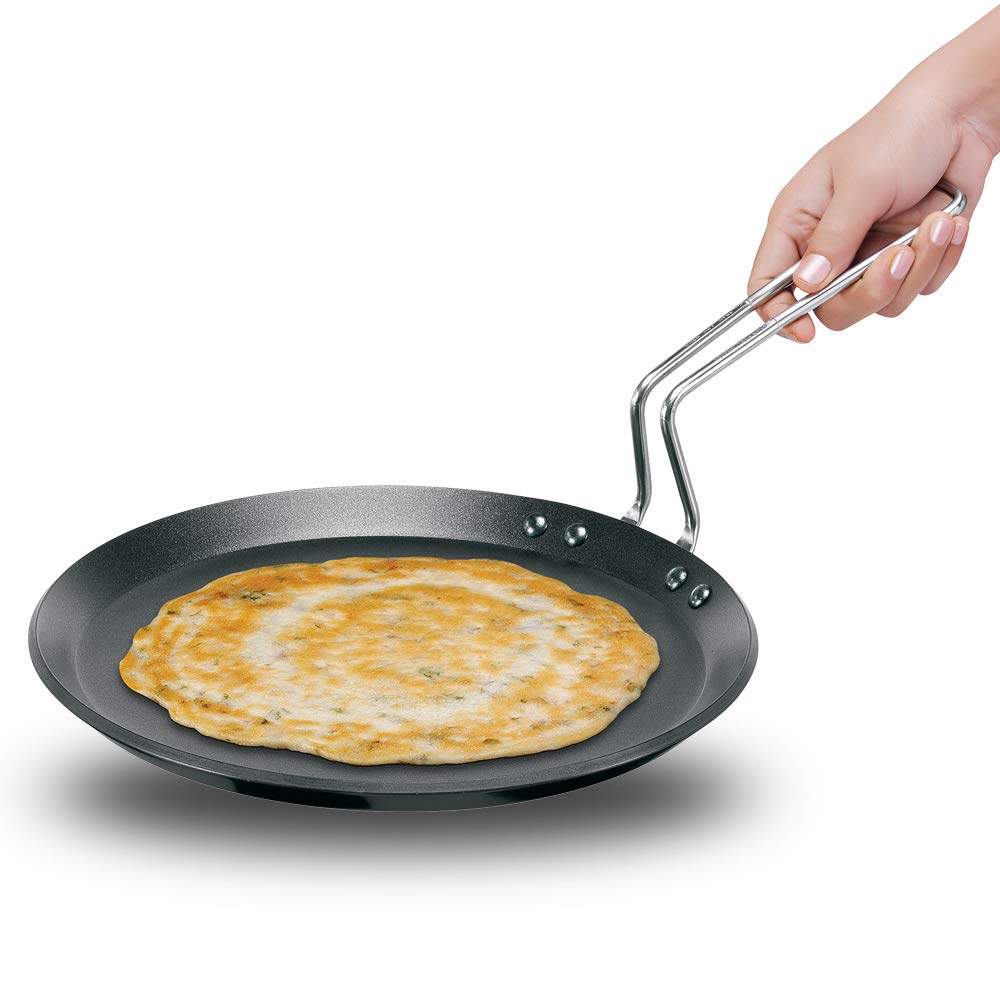 Hawkins Futura Non-Stick Induction Compatible Flat Tava Griddle, 10'' Induction, Black,