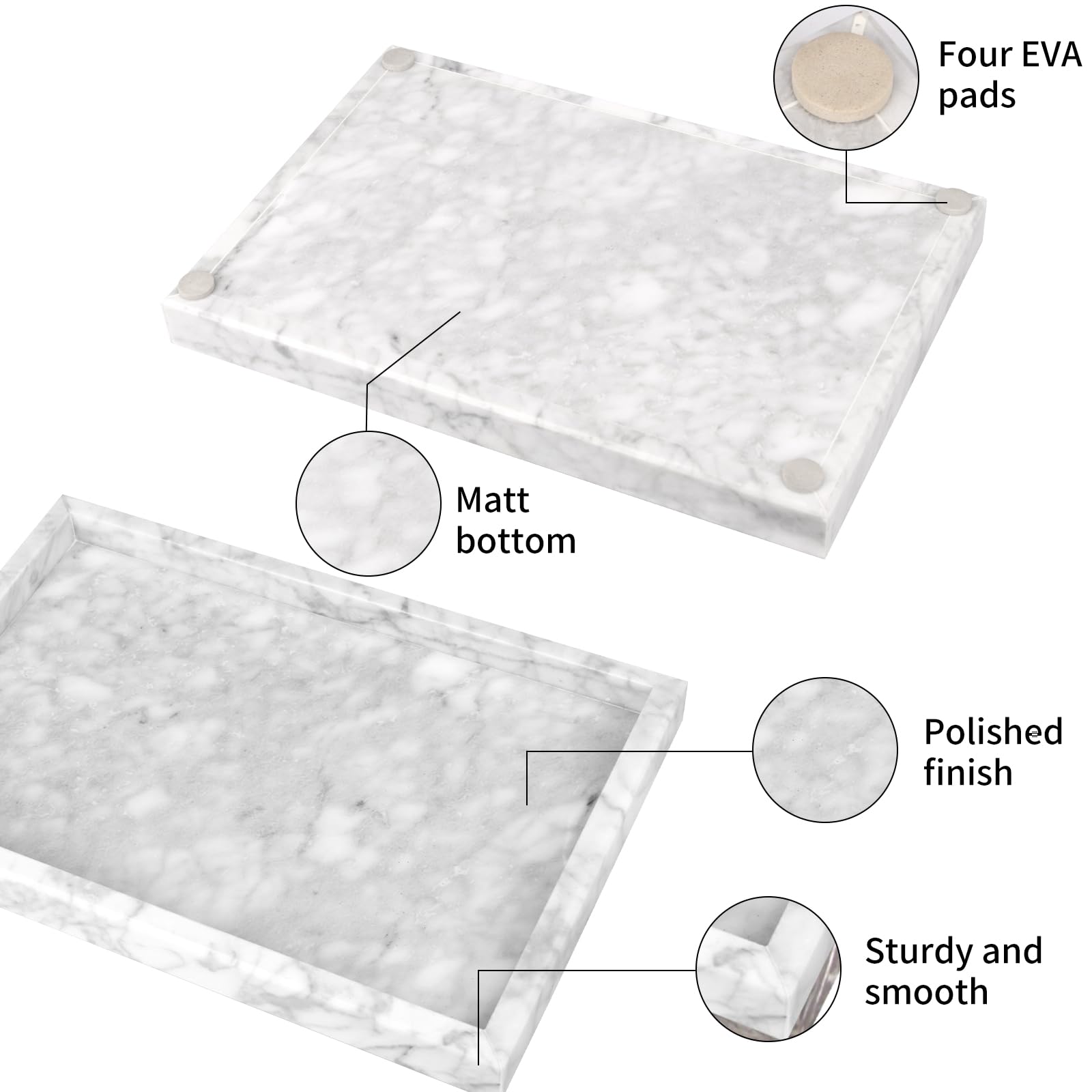 Heshibi Marble Bathroom Vanity Tray, Natural Luxury Carrara Vanity Home Kitchen Bathroom Table Tray, Stone Decorative Countertop
