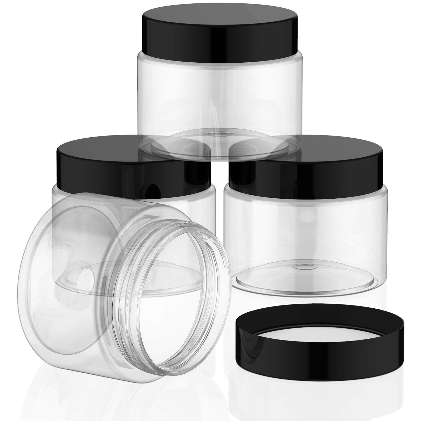 Patelai 4 Pieces Round Clear Wide-Mouth Leak Proof Plastic Container Jars With Lids For Travel Storage Makeup Beauty Products Fa