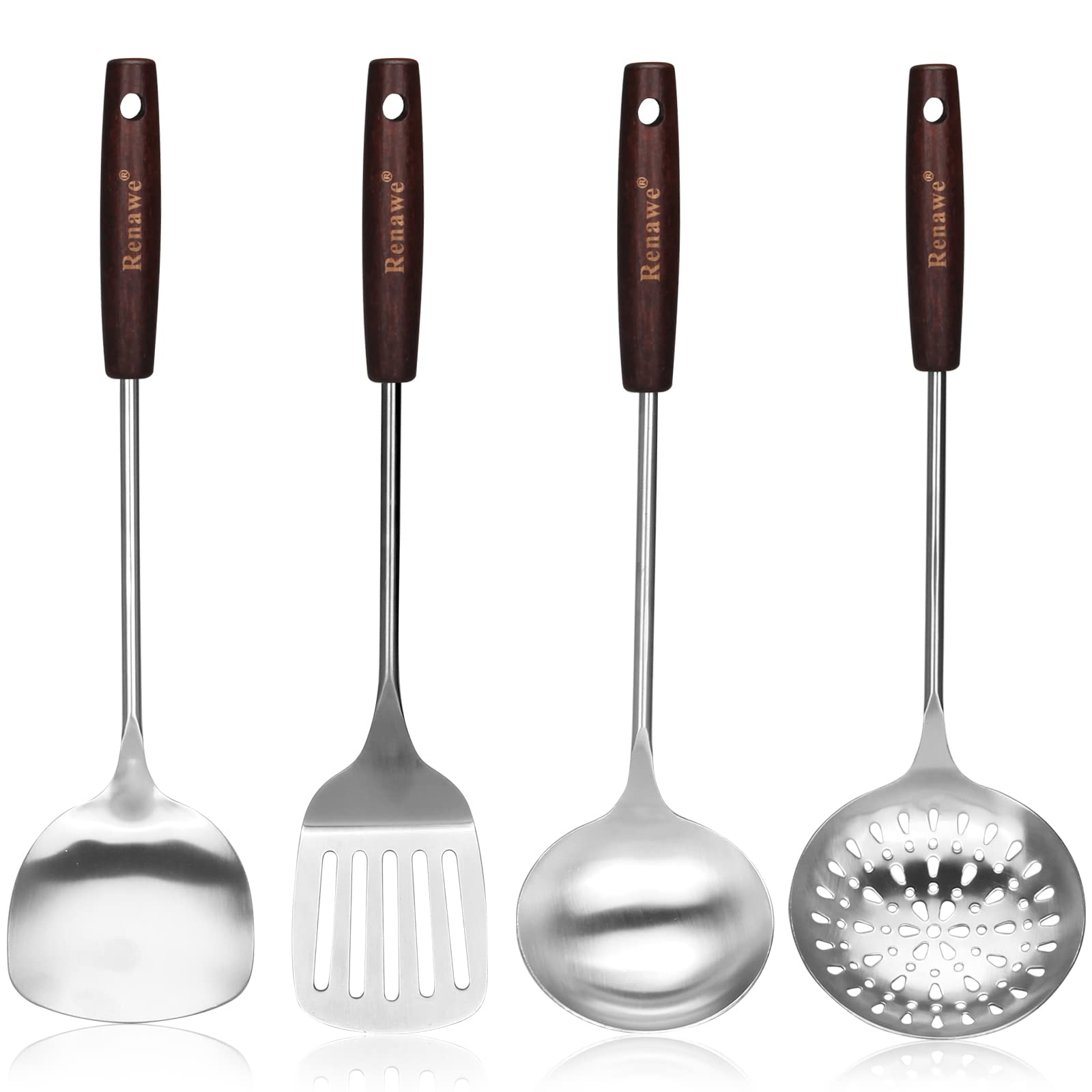 15 Inch Large Spatula Slotted Turner Soup Ladle 304 Stainless Steel Wok Spatula Set Slotted Spoon For Cooking Utensils Set Long