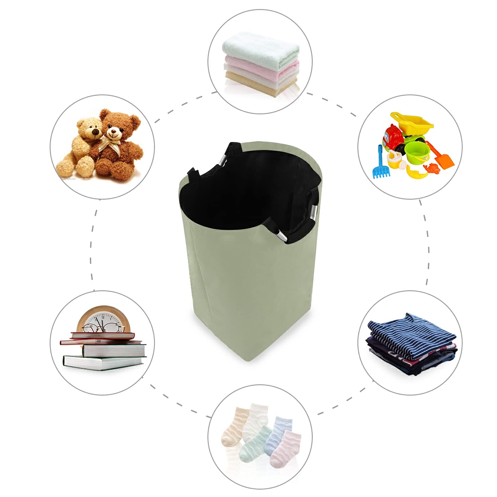 Xigua Sage Green Solid Color Laundry Hamper, Large Laundry Baskets Foldable Clothes Tote With Handles Storage Bag For Family Dor