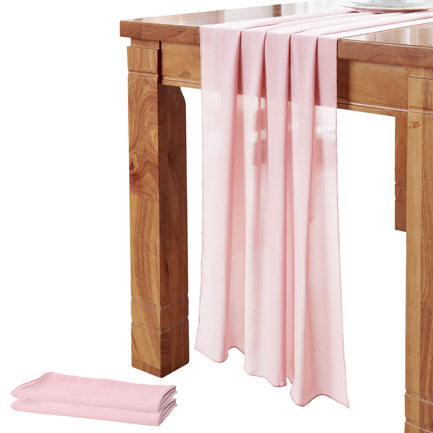Delovo 2Packs Blushing Pink Table Runner 27X120 Inches Long Sheer Chiffon Table Runner For Wedding Party Banquets Bridal Home Ta