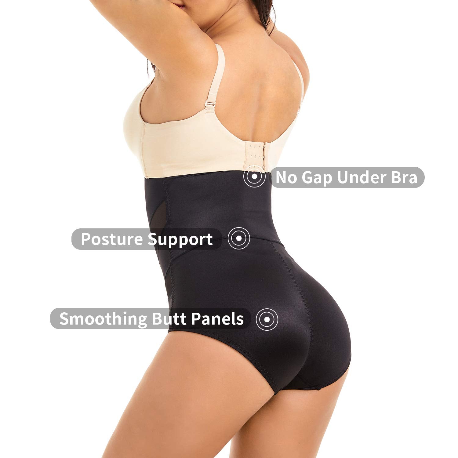 Cohtb Womens Tummy Control Shapewear Panties Hi-Waist Body Shaper Underwear Butt Lifter Slimming Briefs Black