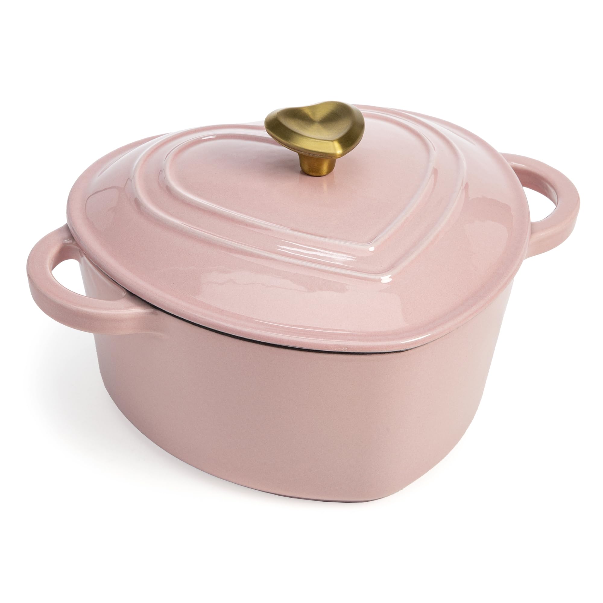 Paris Hilton Enameled Cast Iron Dutch Oven Heart-Shaped Pot with Lid, Dual Handles, Works on All Stovetops, Oven Safe to 500F, 4