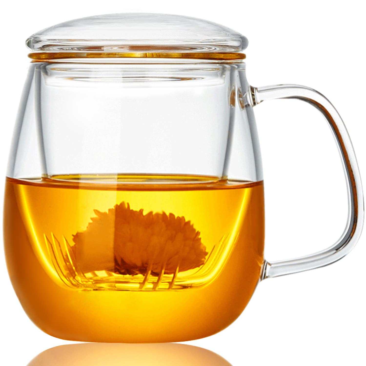 Whjy Glass Tea Cup With Infuser And Lid, 18 Ounce Glass Tea Cups With Strainer, Loose Leaf Tea Cup Mug For One, Lead-Free Borosi