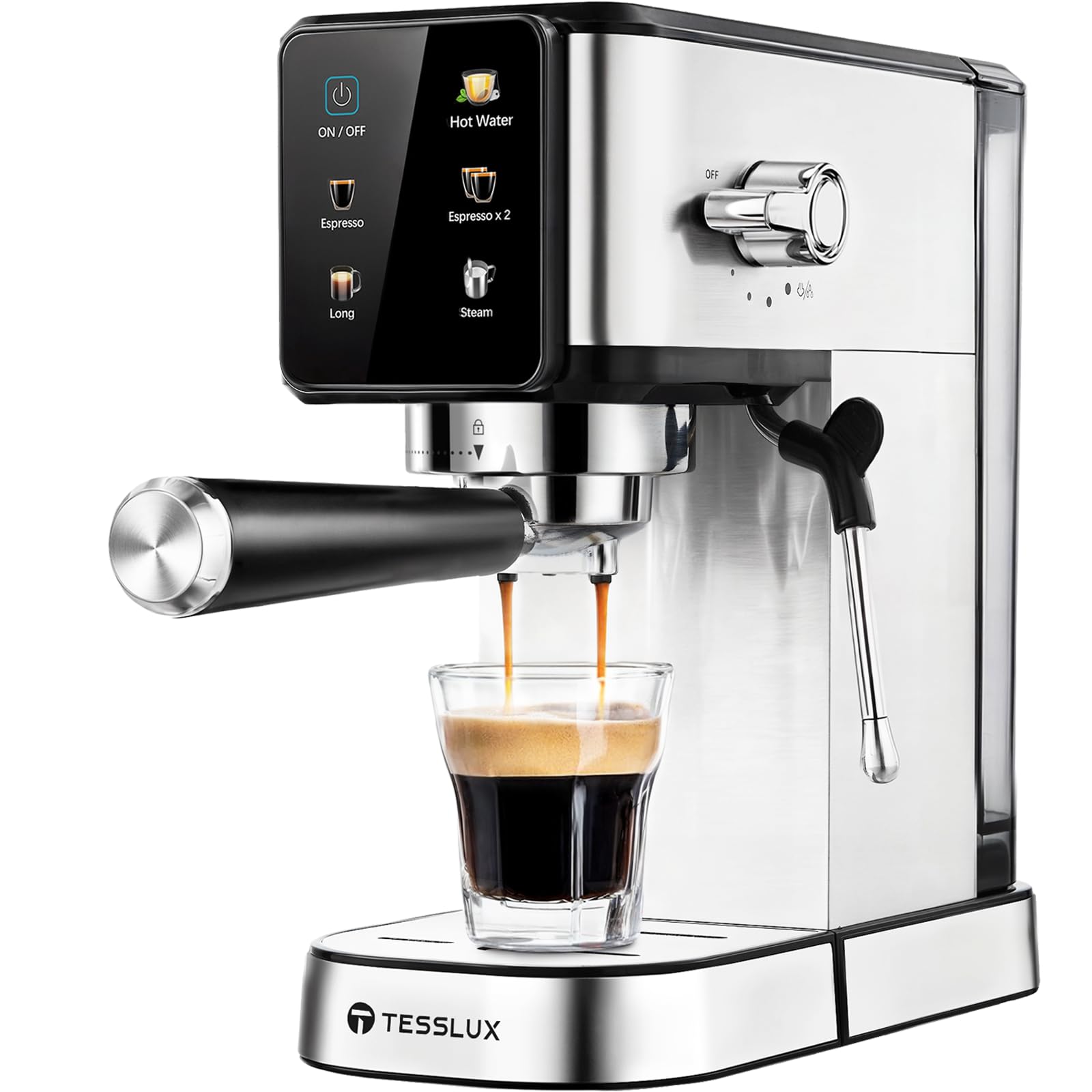 Tesslux Espresso Machine 20 Bar, Dual Boiler Coffee Maker With Touch Control, Compact Espresso Maker For Home, Milk Frother Wand
