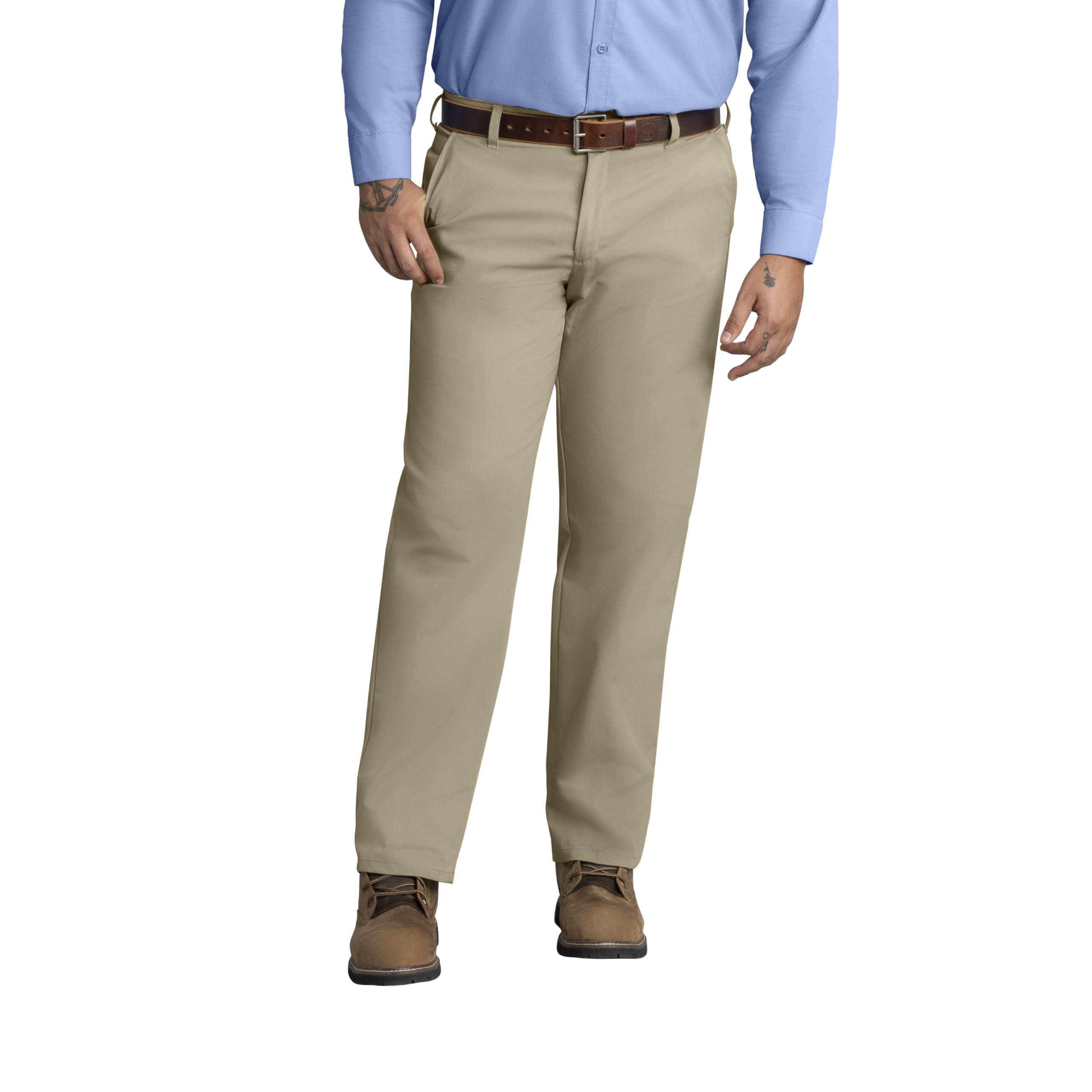 Red Kap Mens Stain Resistant, Flat Front Work Pants, Khaki, 33W X 34L