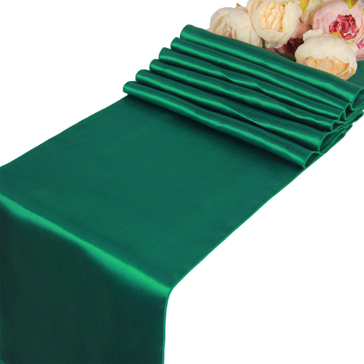 Welmatch Hunter Green Satin Table Runners - 5 Pcs Wedding Banquet Party Event Decoration Table Runners (Hunter Green, 5)