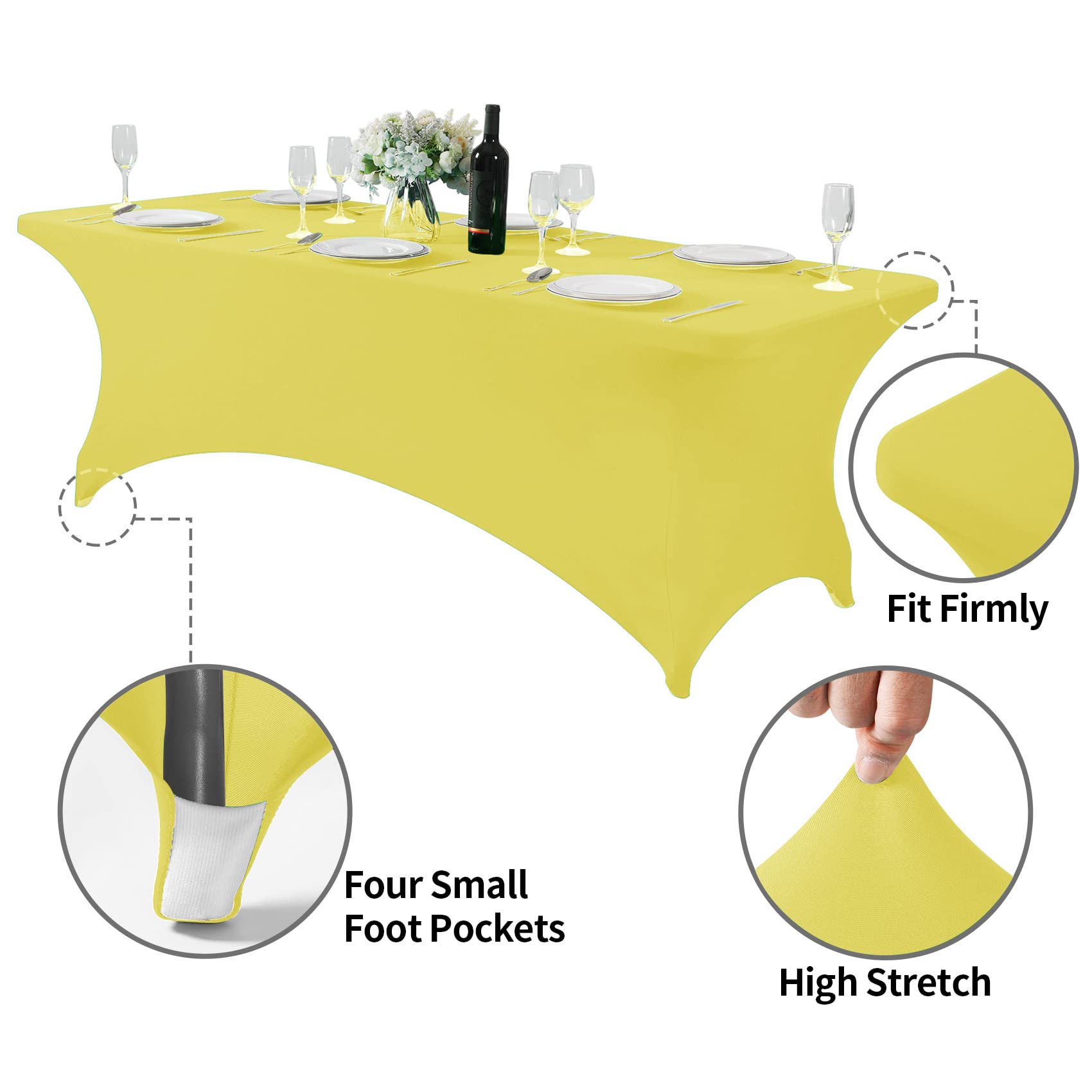 Hezuzo Spandex Table Cover For 8Ft Table Universal Fitted Stretch Tablecloth For Party, Banquet, Wedding And Events-Yellow