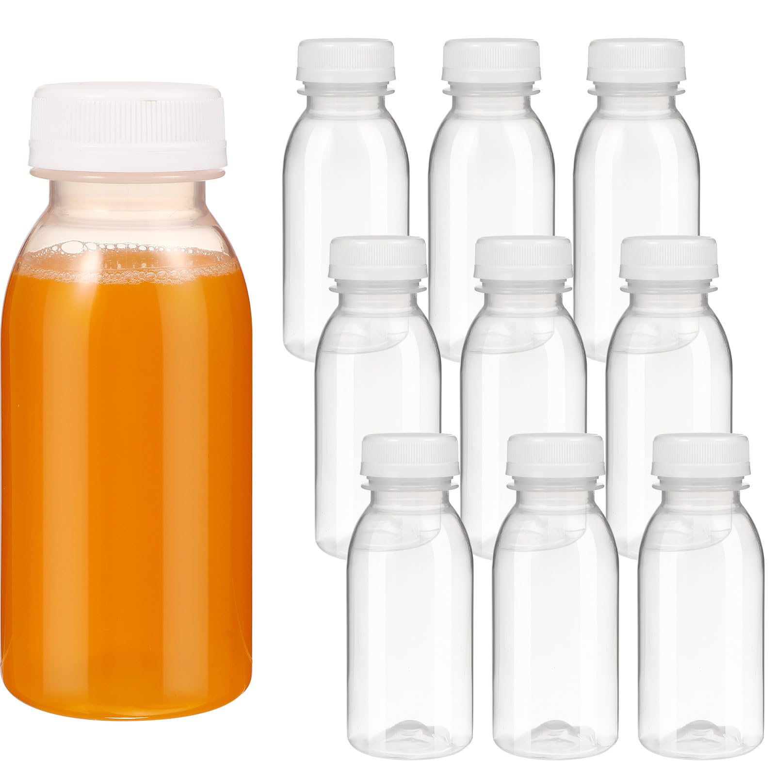 Totority Thickened 6.76Oz Transparent PET Plastic Bottles with Lids, 10-Pack Food-Grade Leak-Proof Reusable Drink Containers, Pe