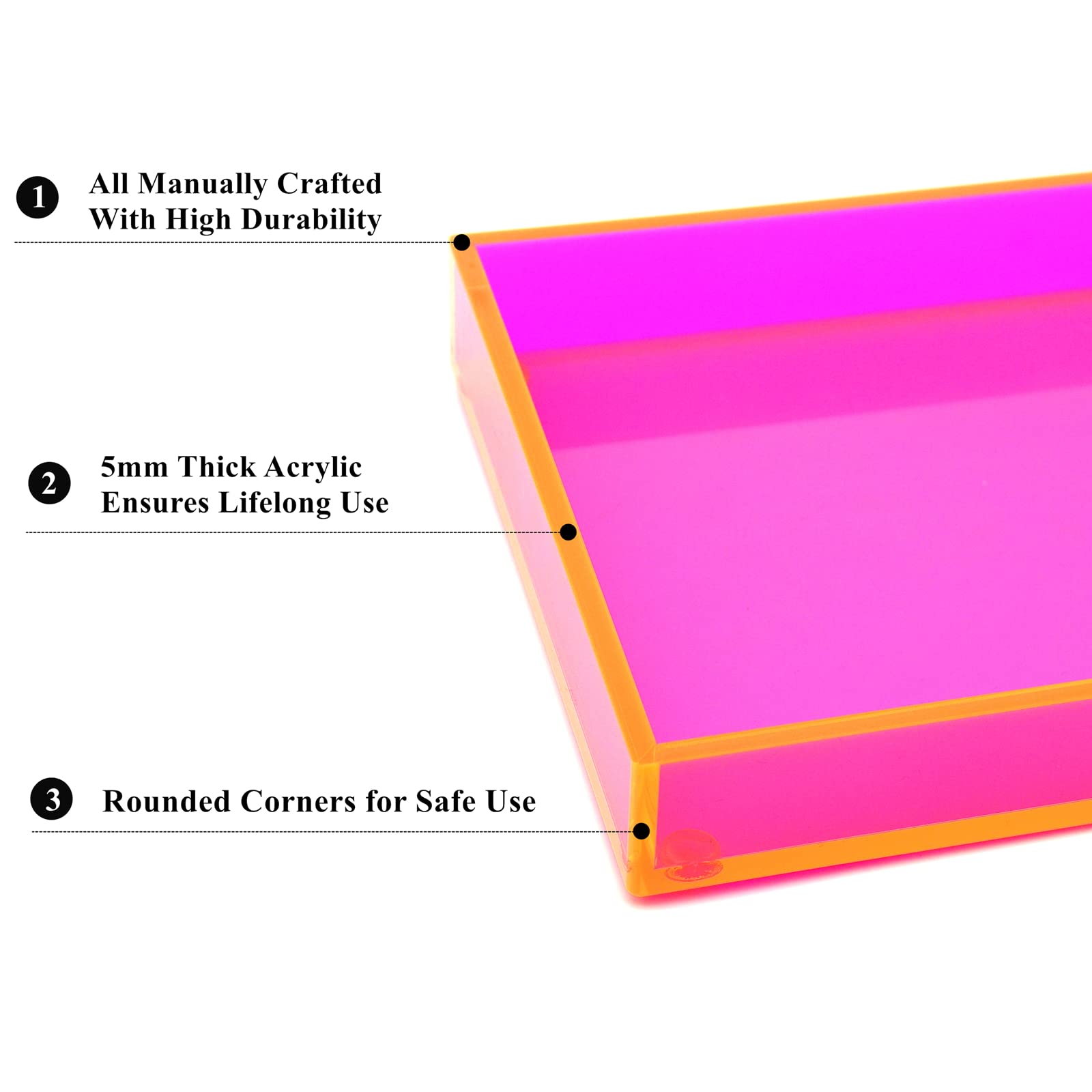 Acrylic Tray For Vanity Makeup Perfume Jewelry 12X6'' Small Decorative Tray For Bathroom Dresser Tops Candle Sink Counter, Neon