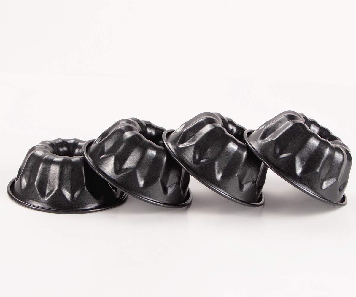 Webake 4 Inch Mini Fluted Tube Pans Nonstick Bakeware Set Of 4 For Bundtlette, Angel Food Cake, Kugelhopf, Brownie