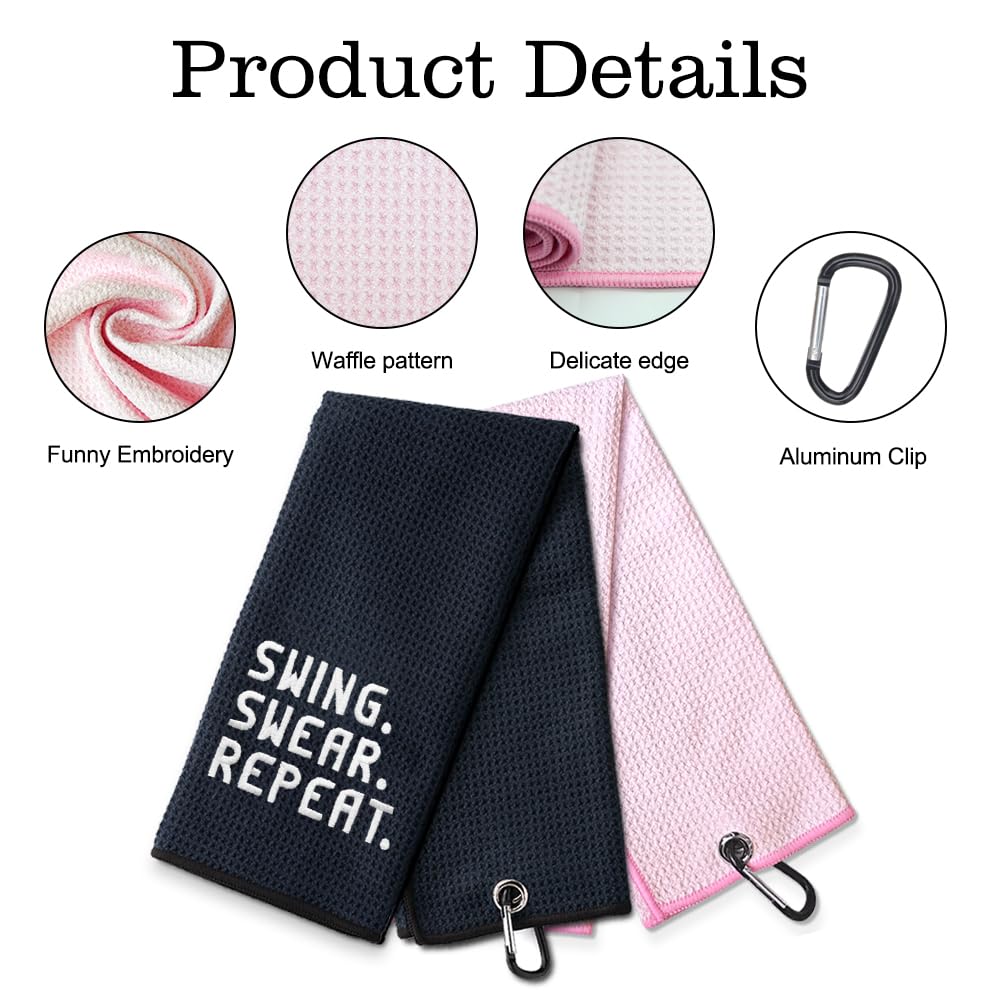 DYJYBMY Swing Swear Repeat Funny Embroidered Golf Towel Set, Wedding Anniversary Towel Gifts, Valentine s Day Birthday Gifts for
