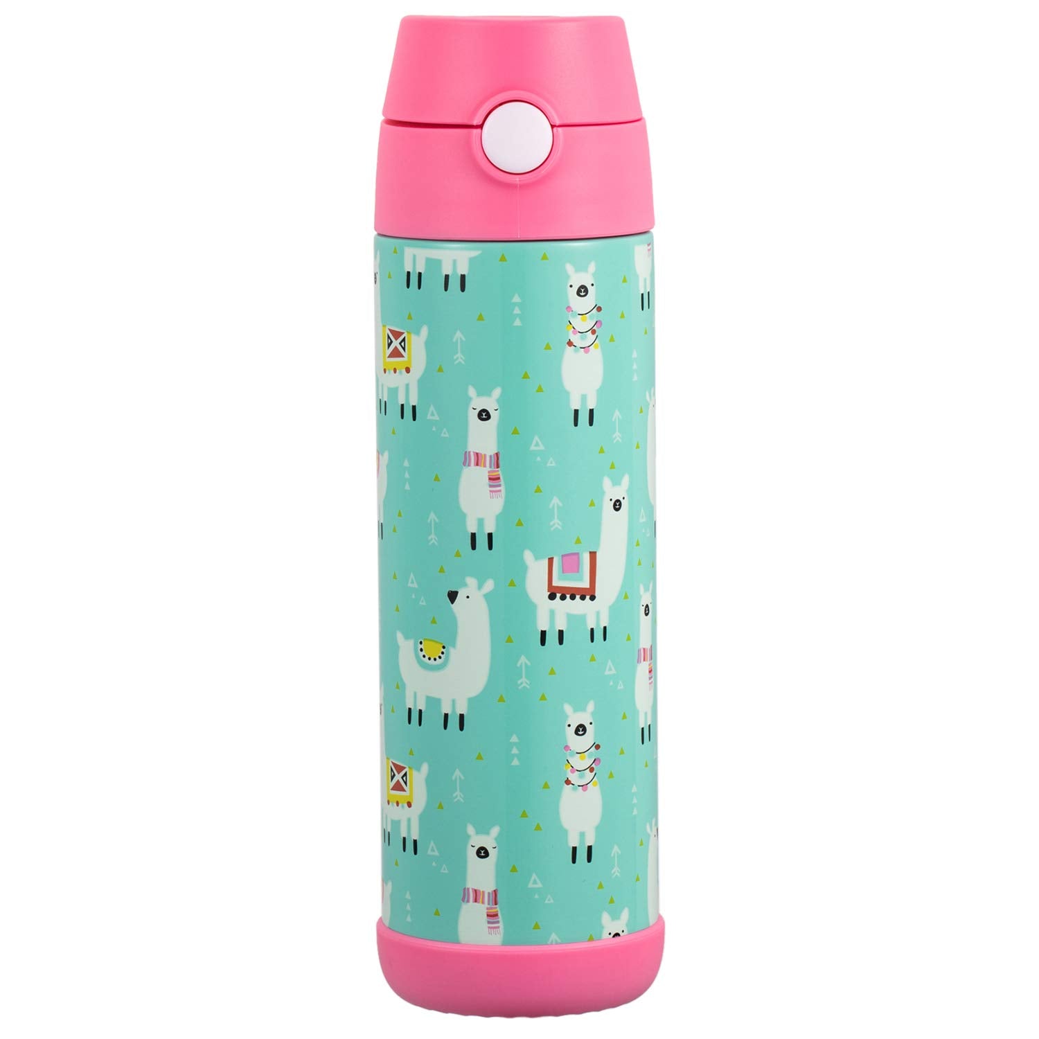 Snug Kids Water Bottle - insulated stainless steel thermos with straw (girlsBoys) - Llamas  17oz