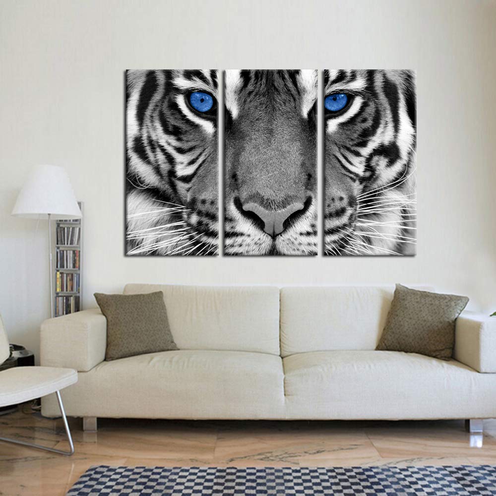 Kreative Arts Large 3 Pieces Canvas Prints Wall Art Blue Eyed Tiger Poster Printed On Canvas Animal Pictures Painting Giclee Art