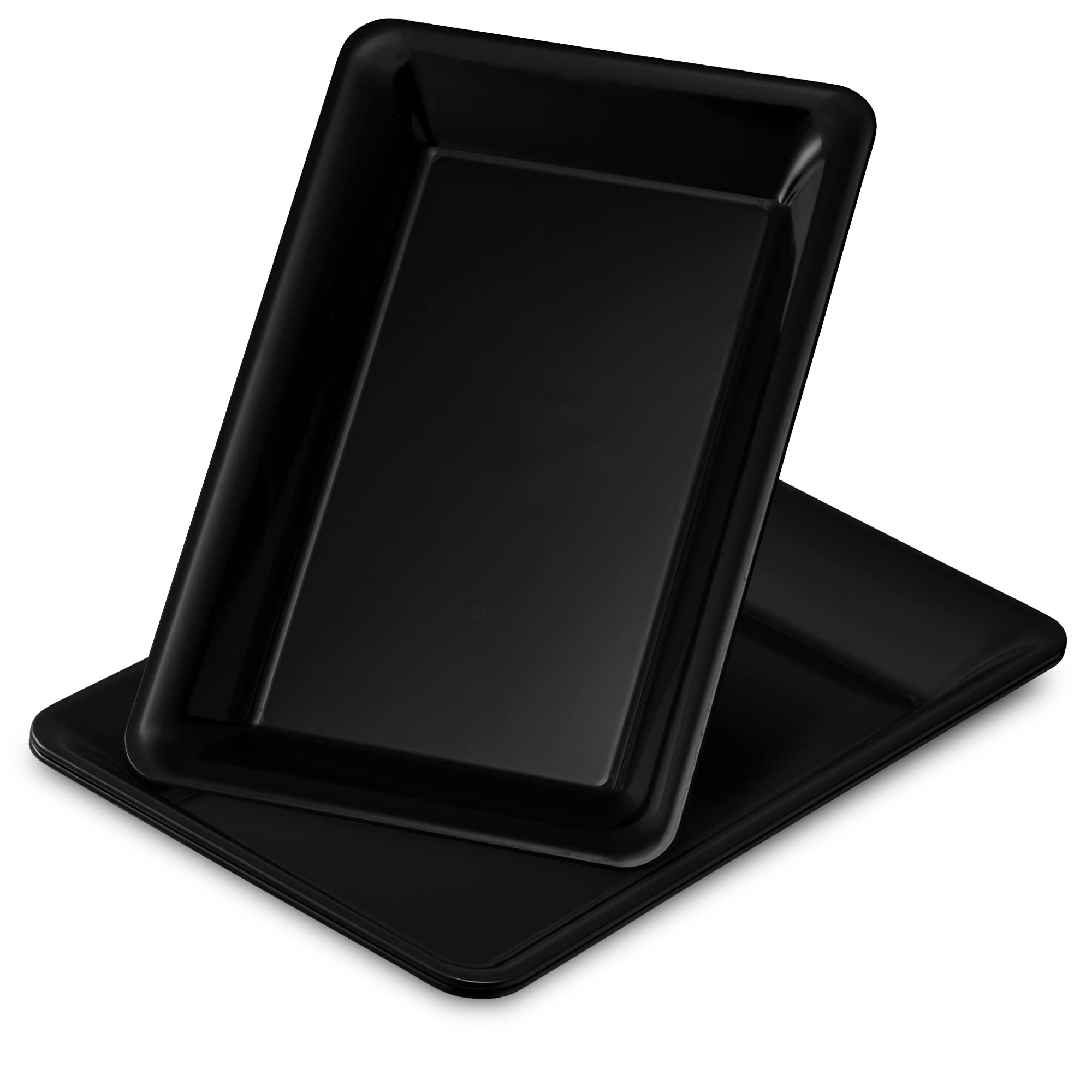 Plasticpro Plastic Serving Trays - Serving Platters Rectangle 10 X 14 Disposable Party Dish Black Pack Of 12