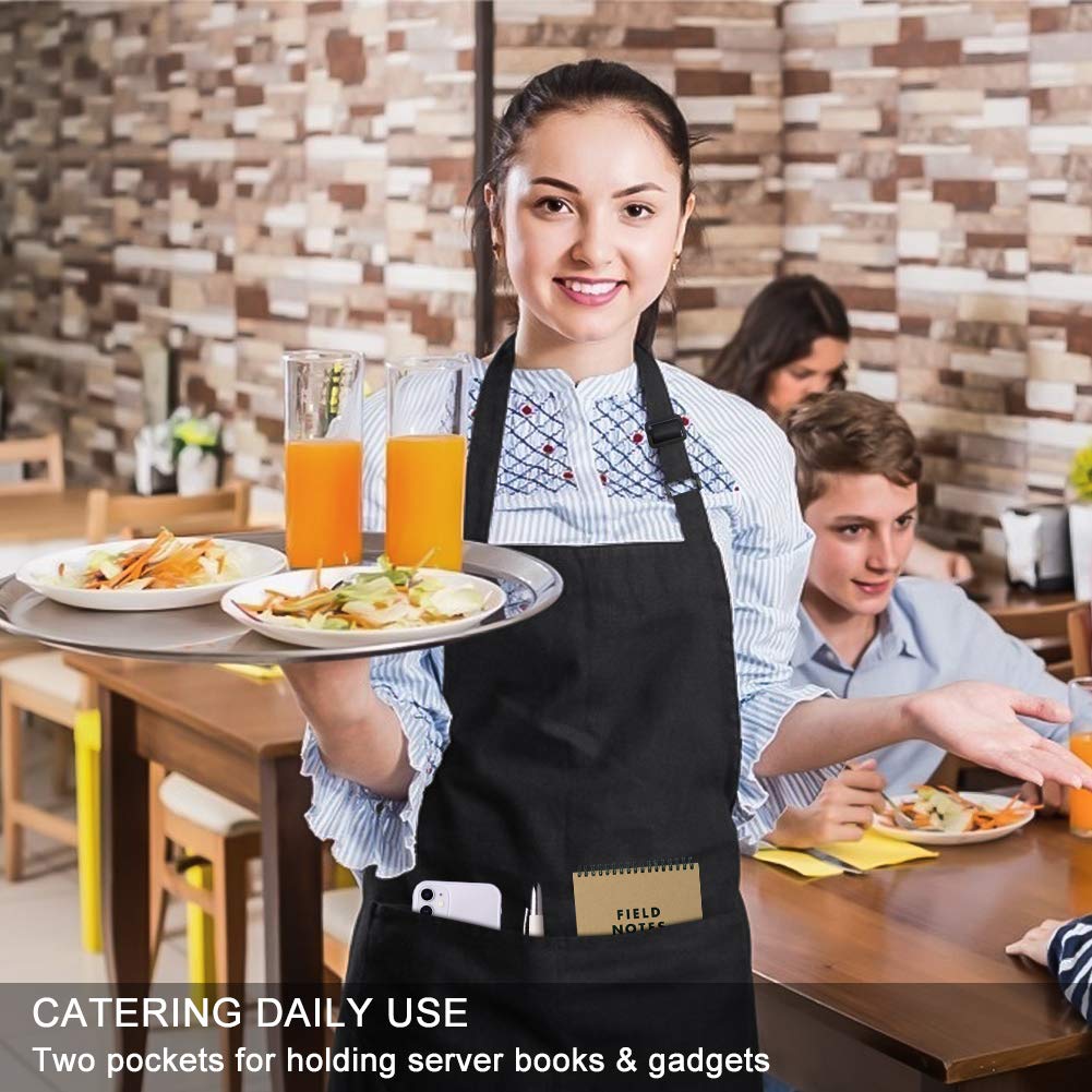 Jubatus 4 Pack Bib Aprons With 2 Pockets Cooking Chef Kitchen Apron For Women Men, Black