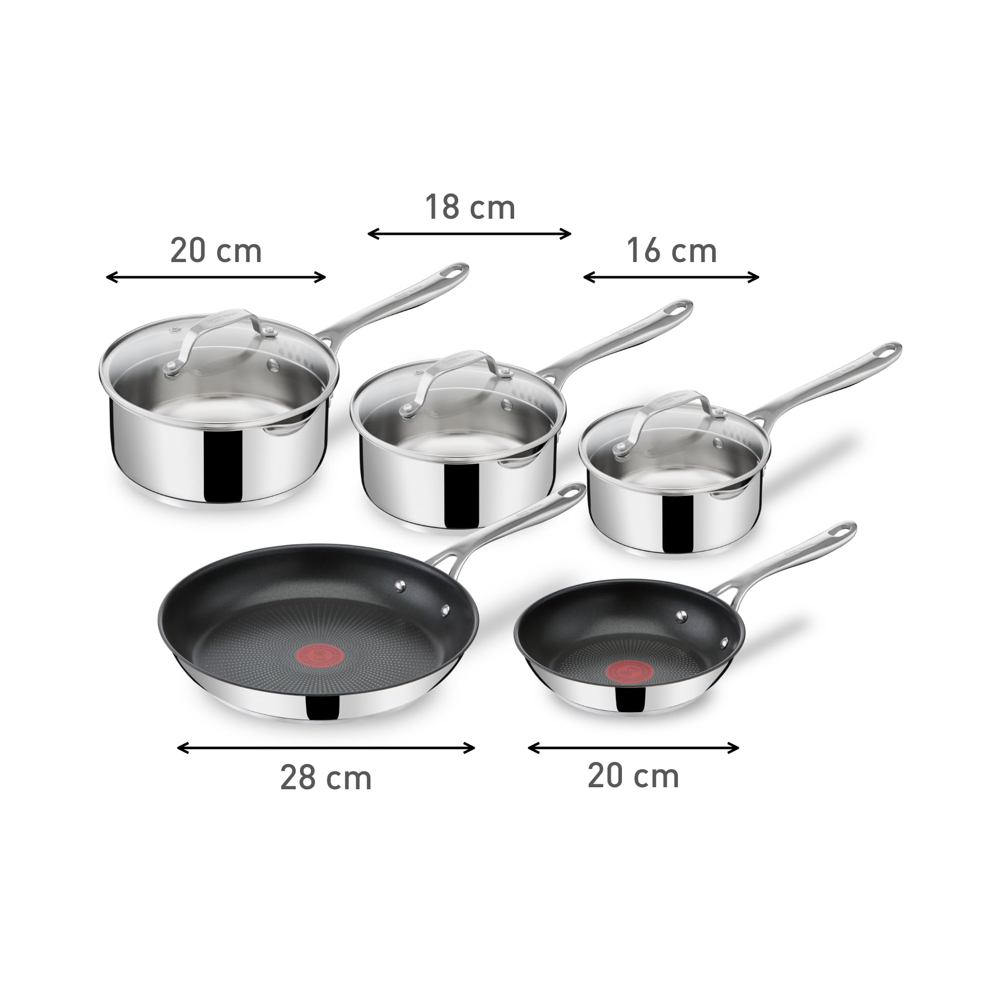 Tefal Jamie Oliver Cook's Direct Stainless Steel Frying Pan, 5 Piece Cookware Set, Non-Stick Coating, Heat Indicator, Riveted Sa