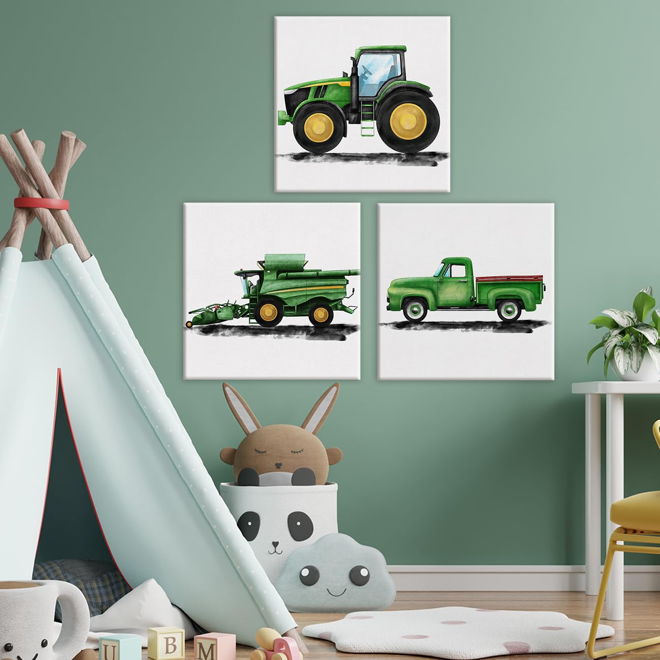 Set Of 3 Tractor Nursery Farm Vehicles Art Canvas Wall Art Framed Paintings Prints Watercolor Old Farm Truck Canvas Posters Pict