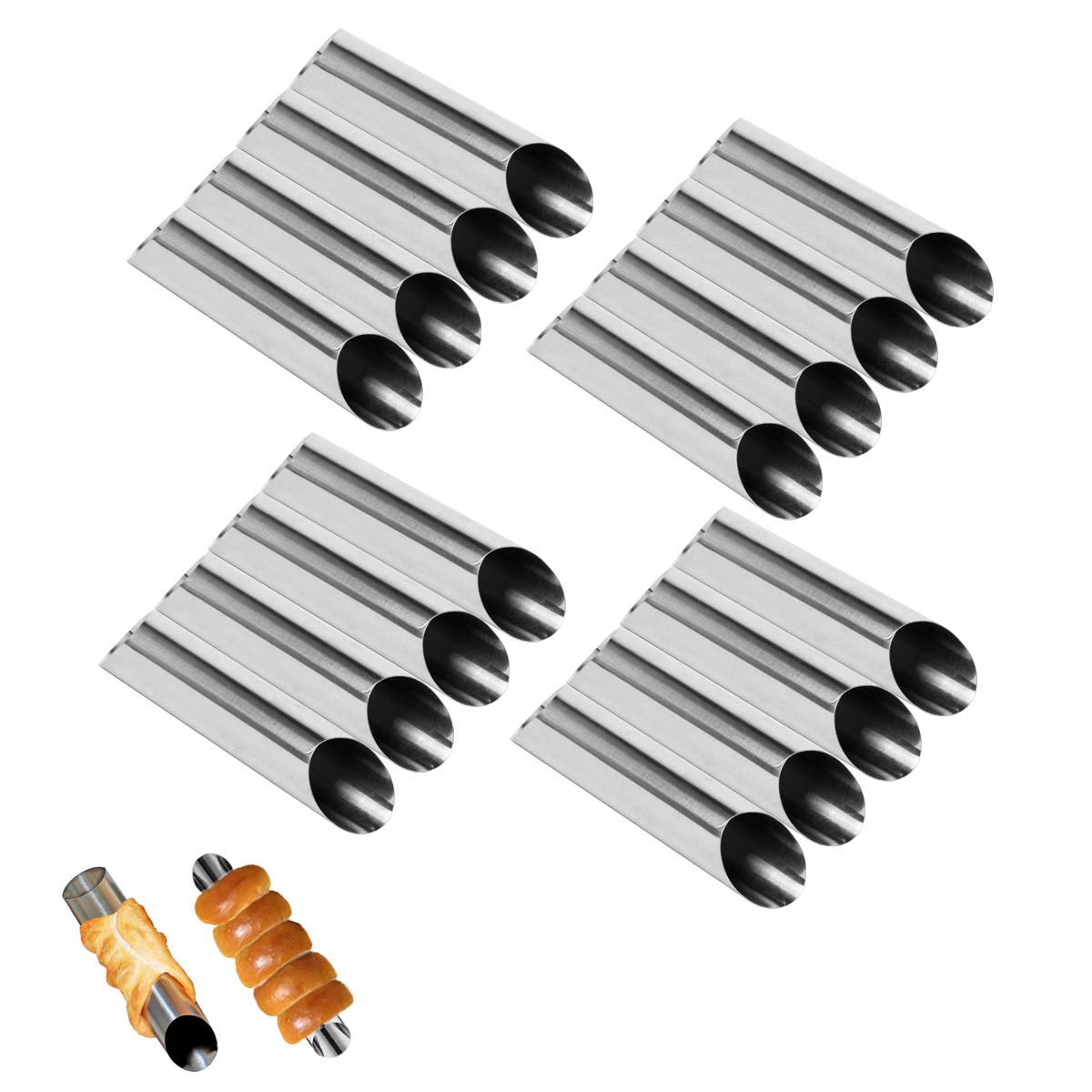 Flyparty Set Of 16 Stainless Steel Cannoli Tubes,5 Inch Large Cream Horn Non-Stick Cannoli Forms Pastry Molds Diy Baking Bread M