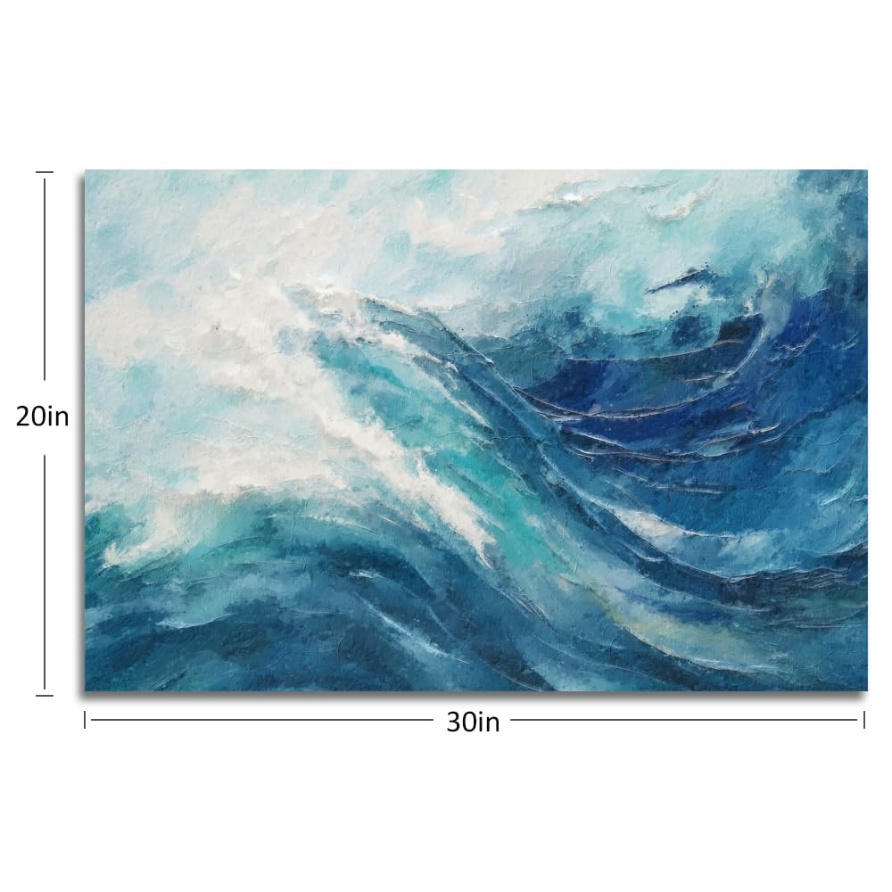 gaosoul Canvas Print Modern Abstract Ocean Paintings Blue and White Wall Art Poster or Living Room Bedroom Hallway Office Decoration 30x20in