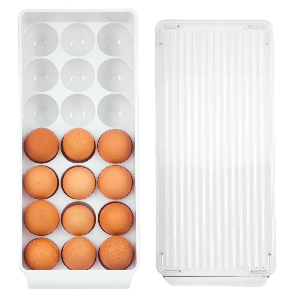 Idesign Fridge Binz Bpa-Free Plastic Stackable Egg Holder - 14.5'' X 6.25'' X 3'', Clear/White