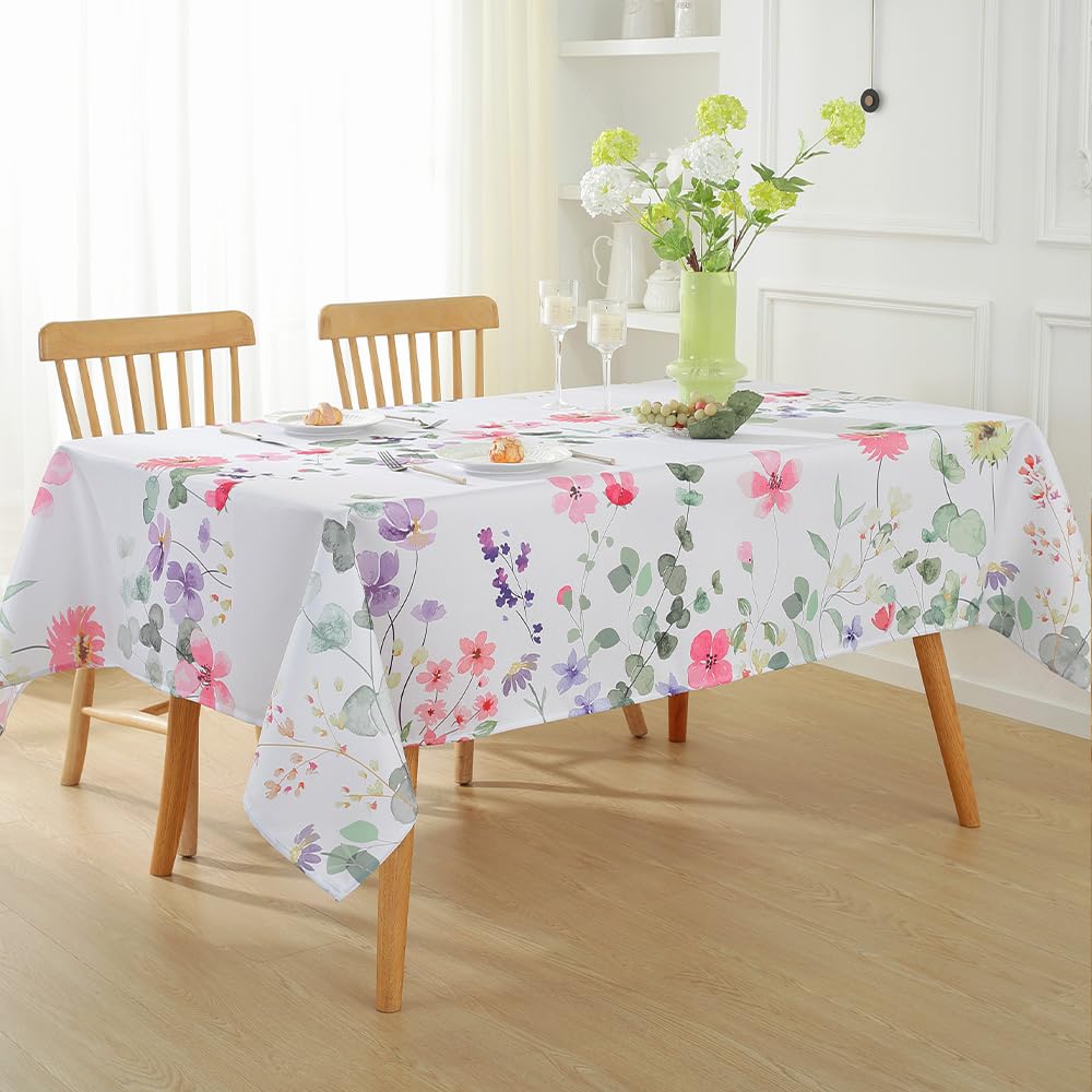 Matirug Summer Spring Tablecloth Rectangle 60X120 Inch, Pink Daisy Flower Waterproof Polyester Table Cloth, Floral Spill Proof S
