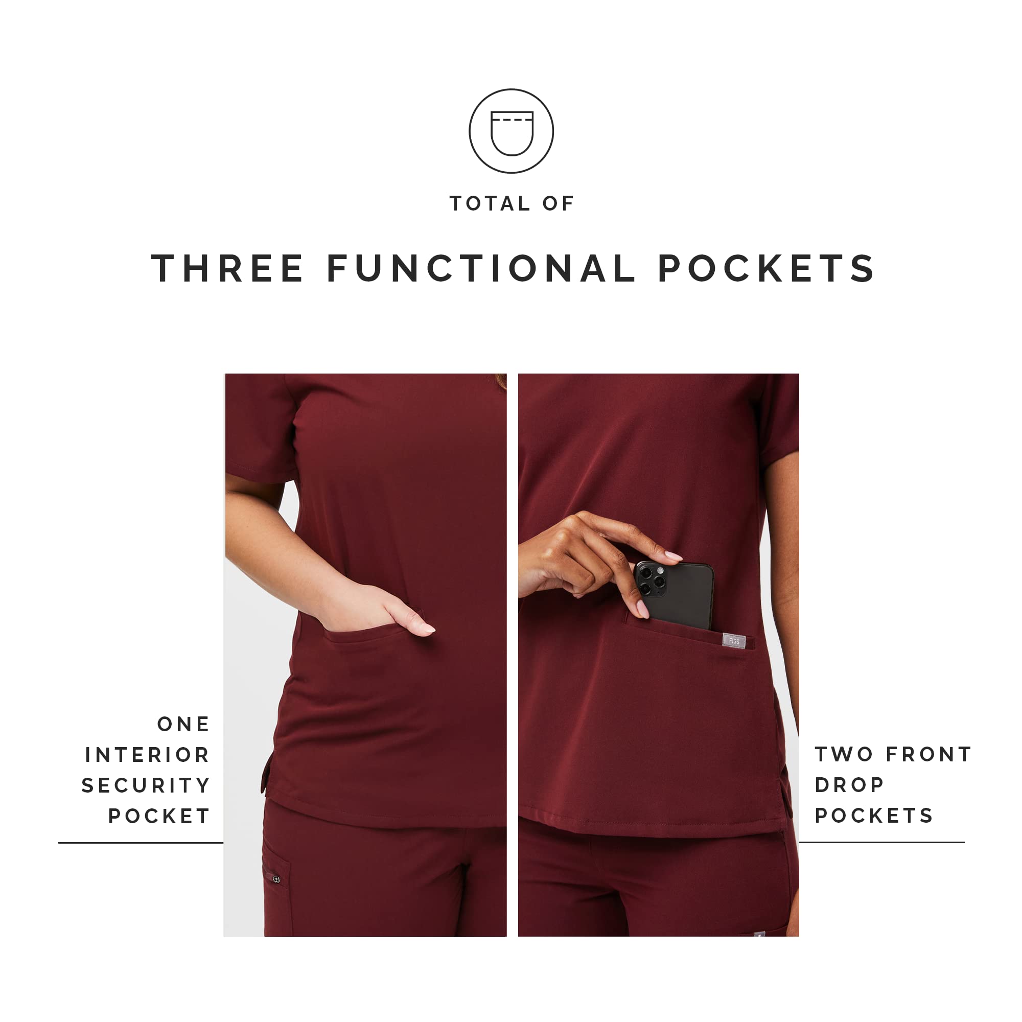 Figs Casma Three-Pocket Scrub Top For Women - Burgundy, Xxs