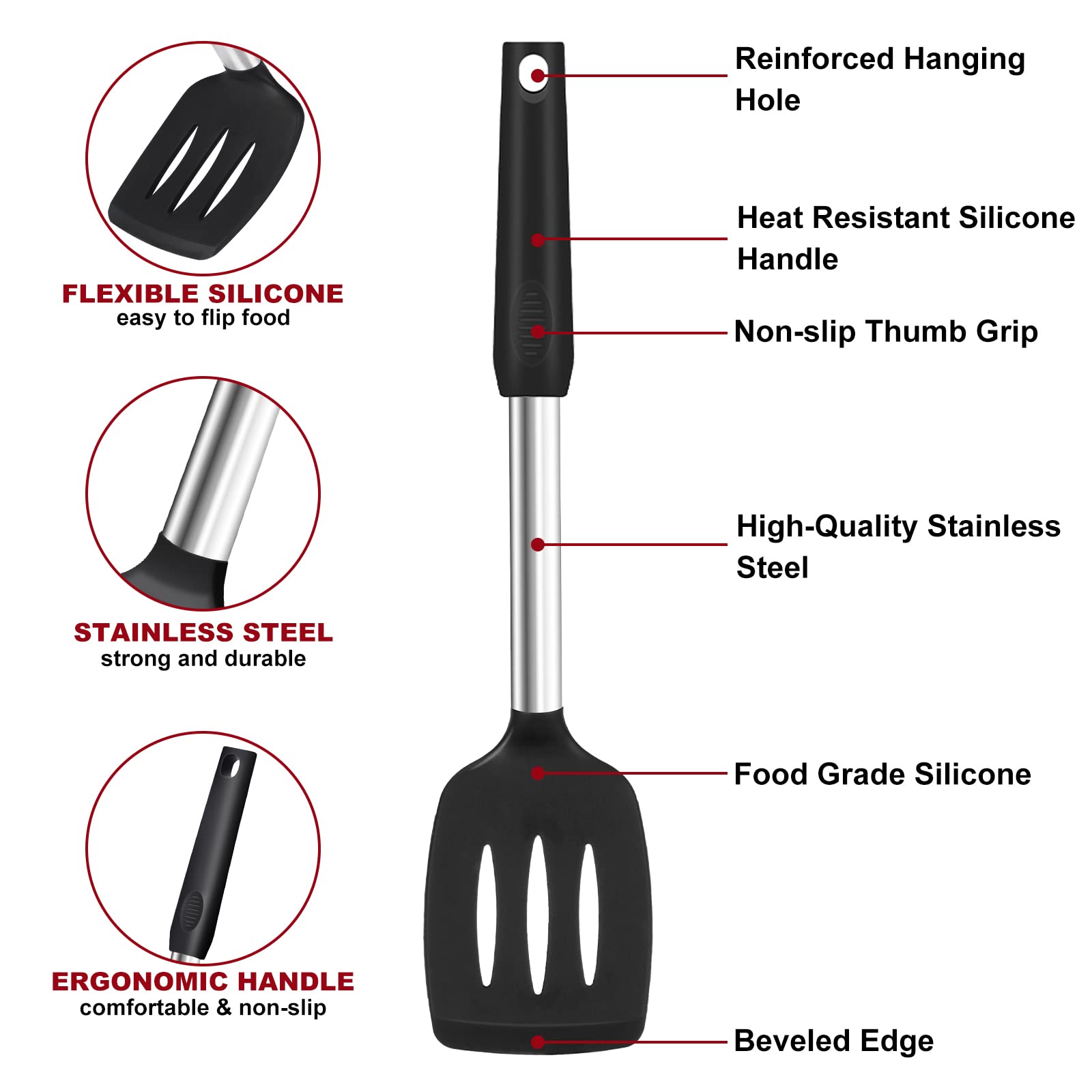 Silicone Spatula Turner Set, Premium Spatulas Silicone Heat Resistant Pack Of 2 Kitchen Spatula For Nonstick Cookware, Solid & S