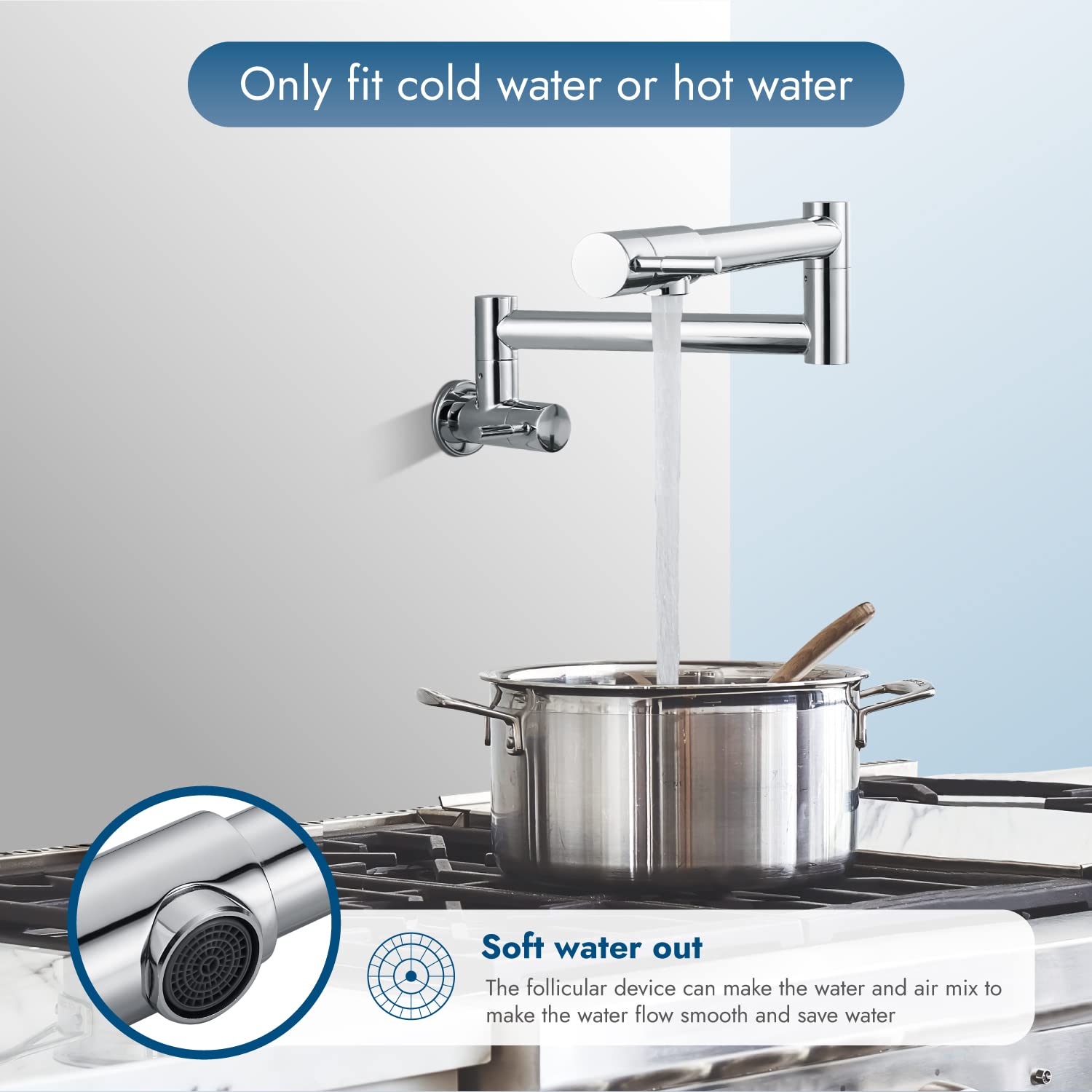 Cinwiny Pot Filler Faucet Wall Mount Polished Chrome Kitchen Restaurant Sink Stretchable Commercial Faucet With Folding Double J