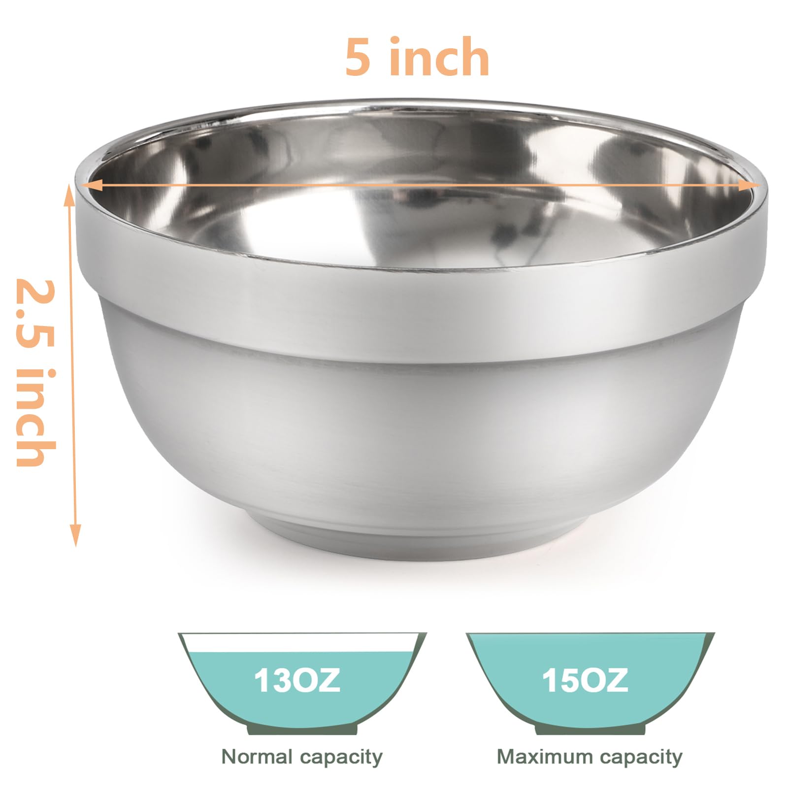 Yarlung 10 Pack Stainless Steel Bowls 5 Inch Snacks Bowls, 15 Oz Soup Bowls Lightweight Salad Bowls Double-Walled Metal Serving