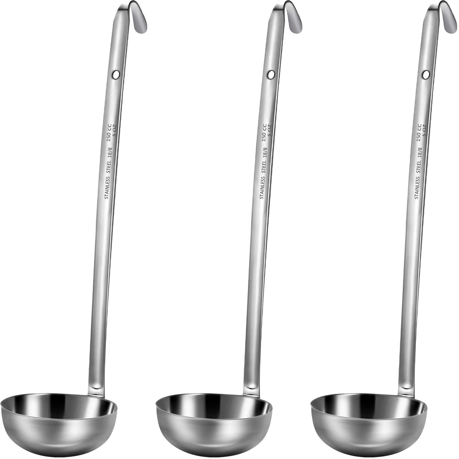 Meekoo 3 Pieces Stainless Steel Ladle Soup Handle Ladle With Pouring Rim For Kitchen Cooking Soup Sauce (5 Oz)