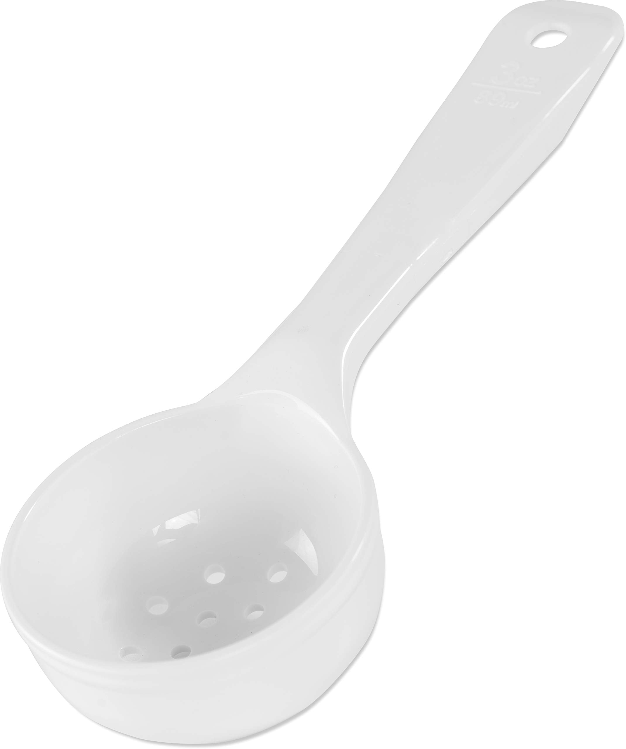 Carlisle Foodservice Products 492702 Perforated Short Handle Portion Control Spoon, 3.0 Fl Oz, White