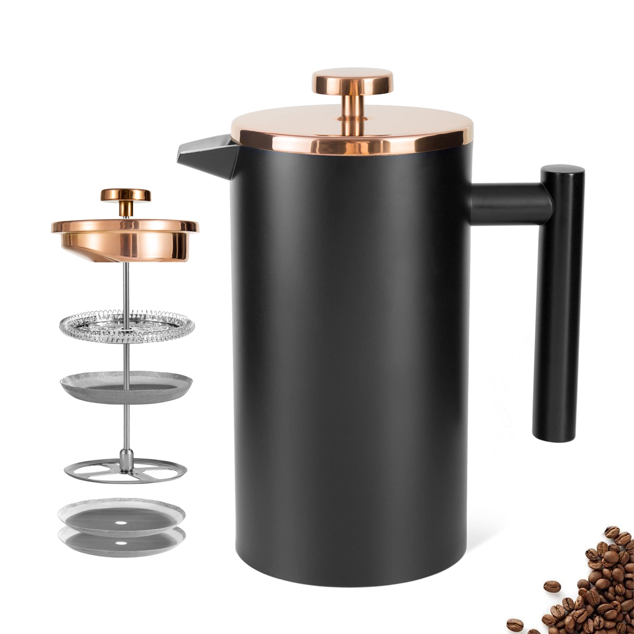 Meelio Stainless Steel French Press Coffee Maker 1500ml, Black Double-Wall Insulated Large French Coffee Press for travel campin