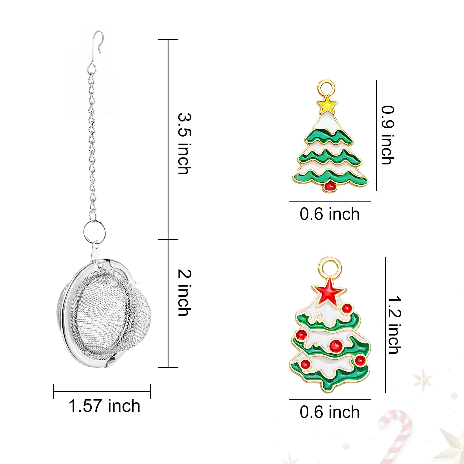 Stainless Steel Mesh Tea Infuser, 2.1 in. Tea Ball with Christmas Tree Pendant, 2PC Set