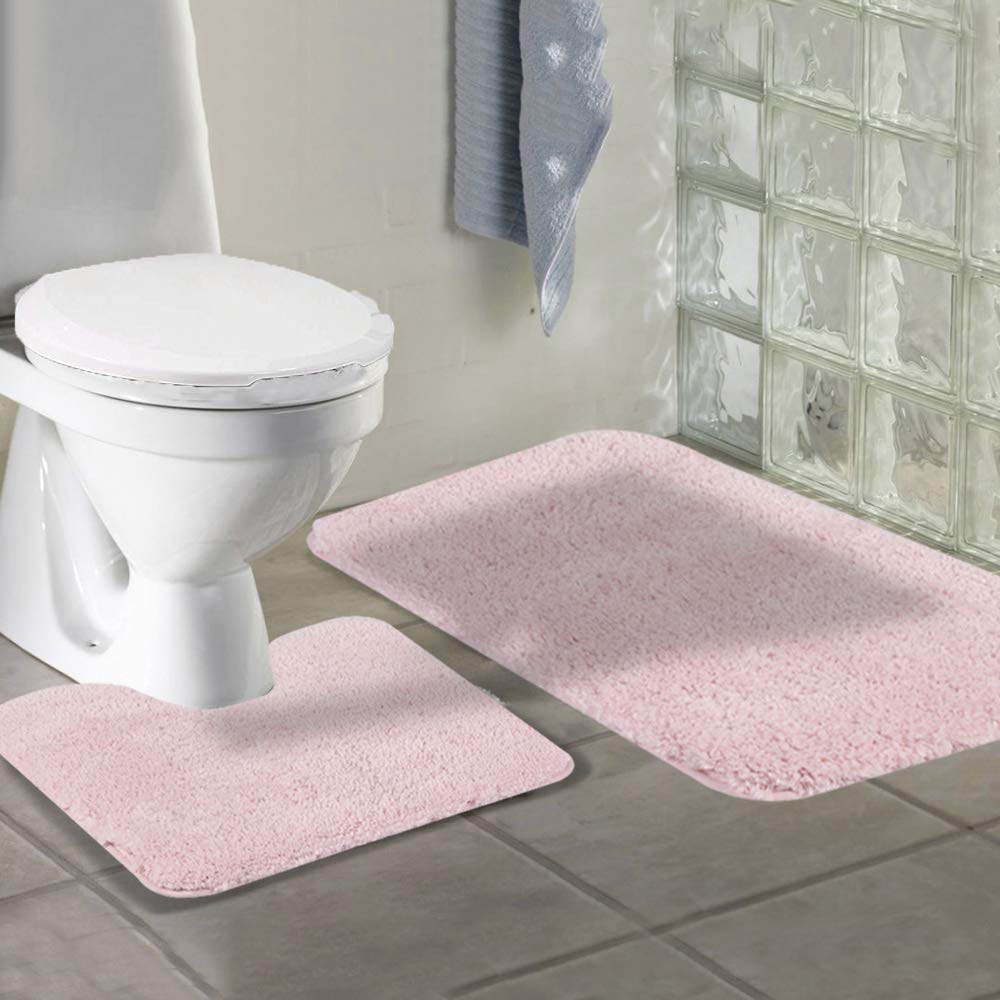 Walensee Shaggy 2 Piece Bath Rug Sets (Blush) 20 X 24 U Shape Contour Rug & 20 X 32 Bathroom Rug Machine Wash/Dry Bath Mats For