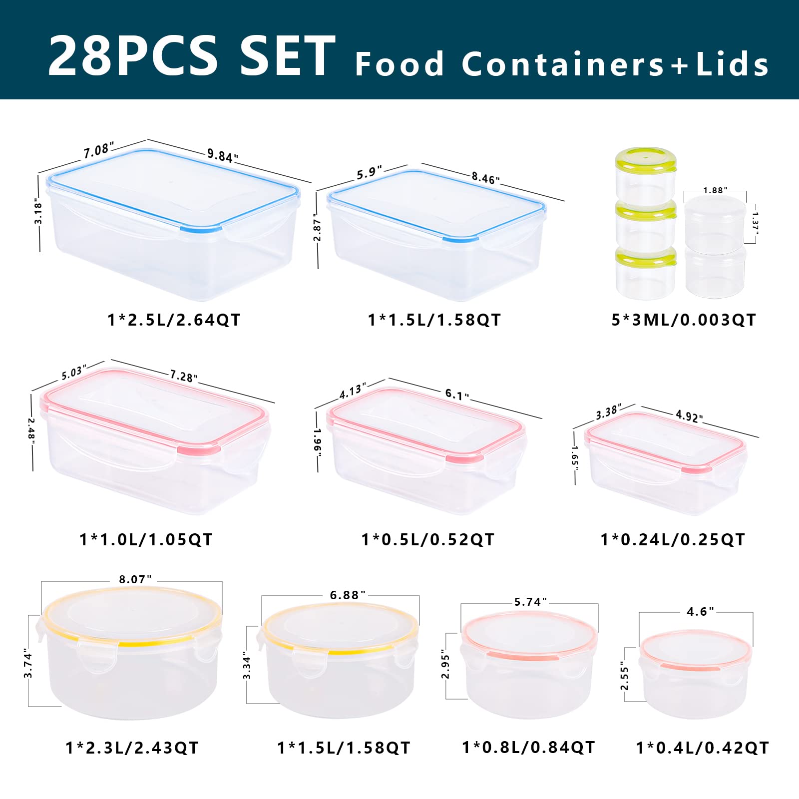 Dido 28 Pcs Food Storage Containers With Airtight Lids, Hinged Bpa Free Kitchen Plastic Containers, Freezer & Microwave & Dishwa